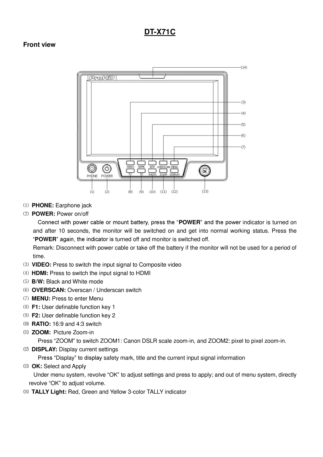 JVC DT-X71H, DTX71H, DT-X71F user manual DT-X71C, Front view 