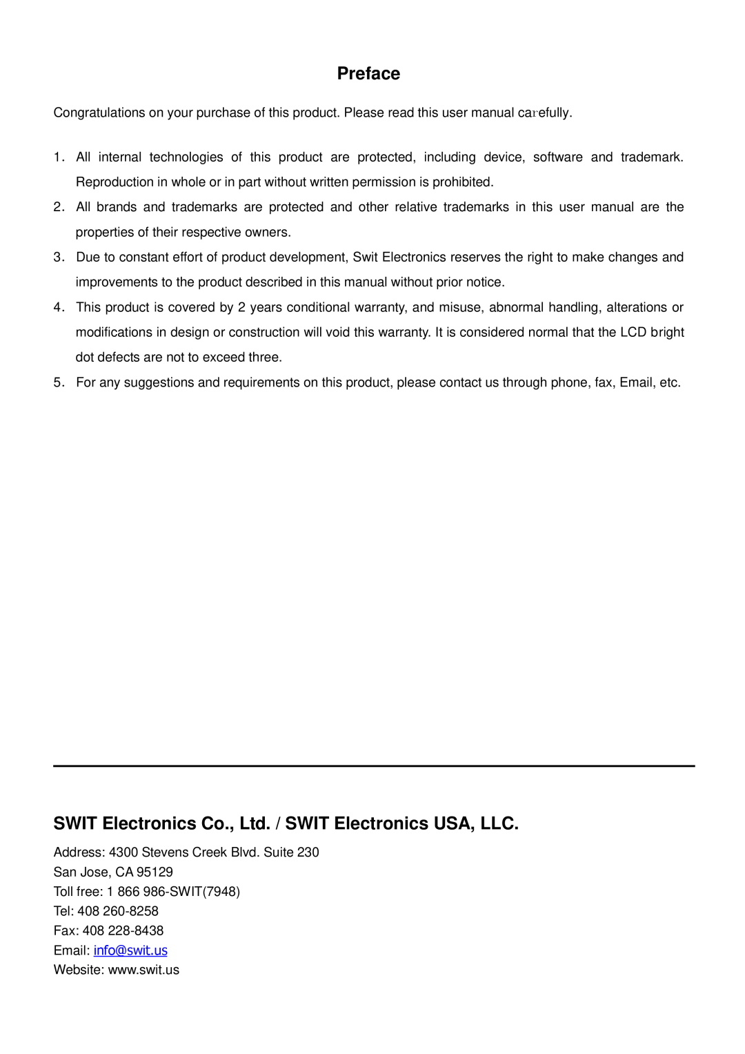 JVC DT-X71H, DT-X71C, DTX71H, DT-X71F user manual Preface, Email info@swit.us 