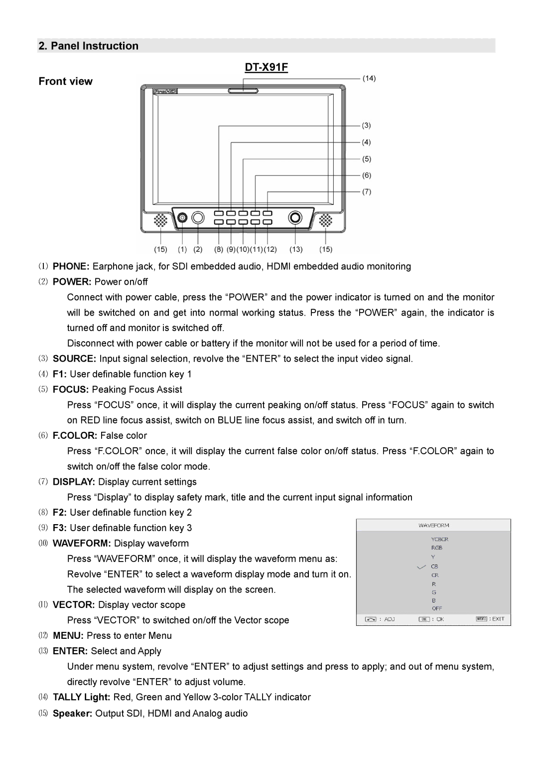 JVC DT-X91F, DT-X91C, DT-X91H user manual Panel Instruction, Front view 