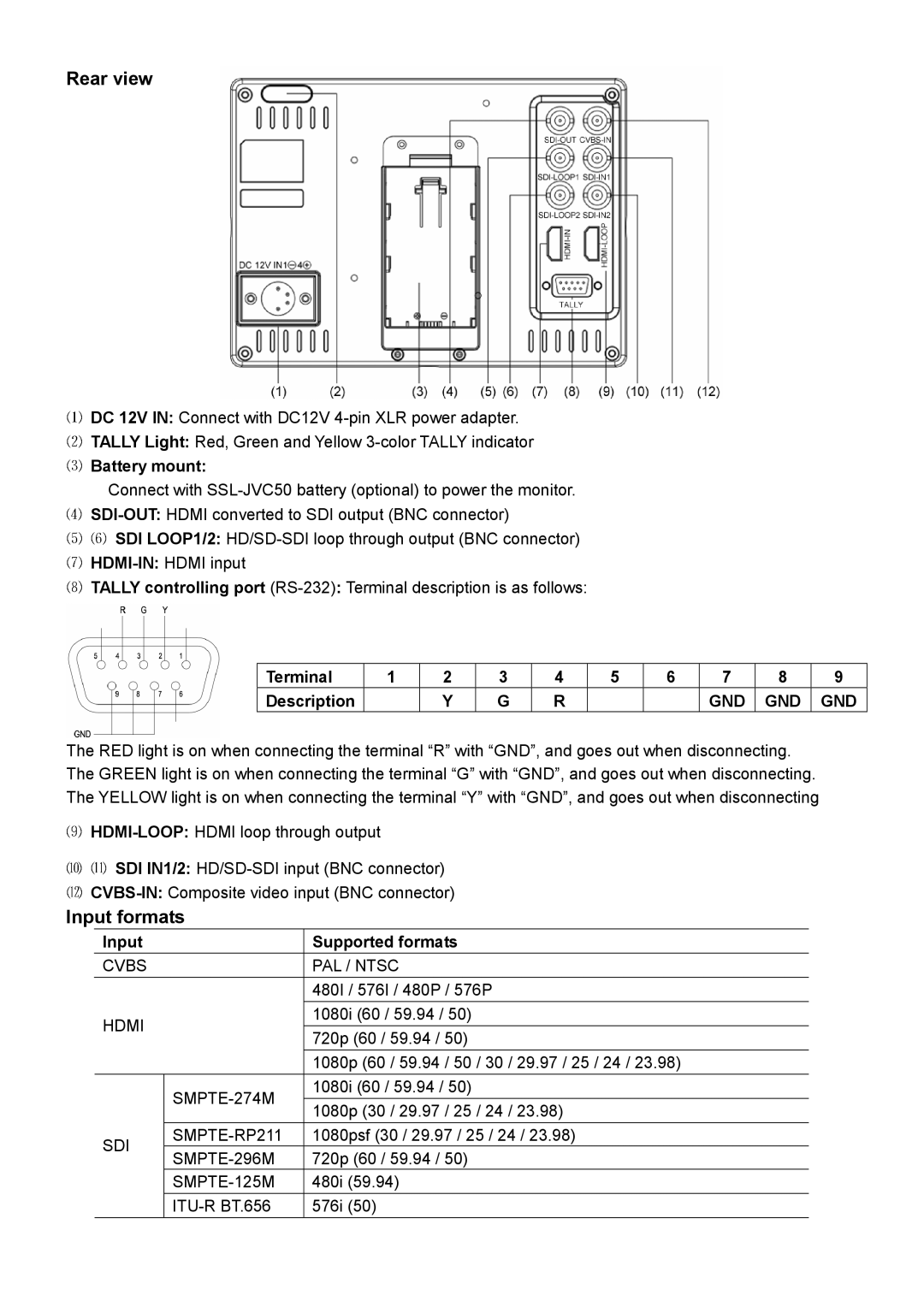 JVC DT-X91C, DT-X91F, DT-X91H user manual Rear view, Input formats 