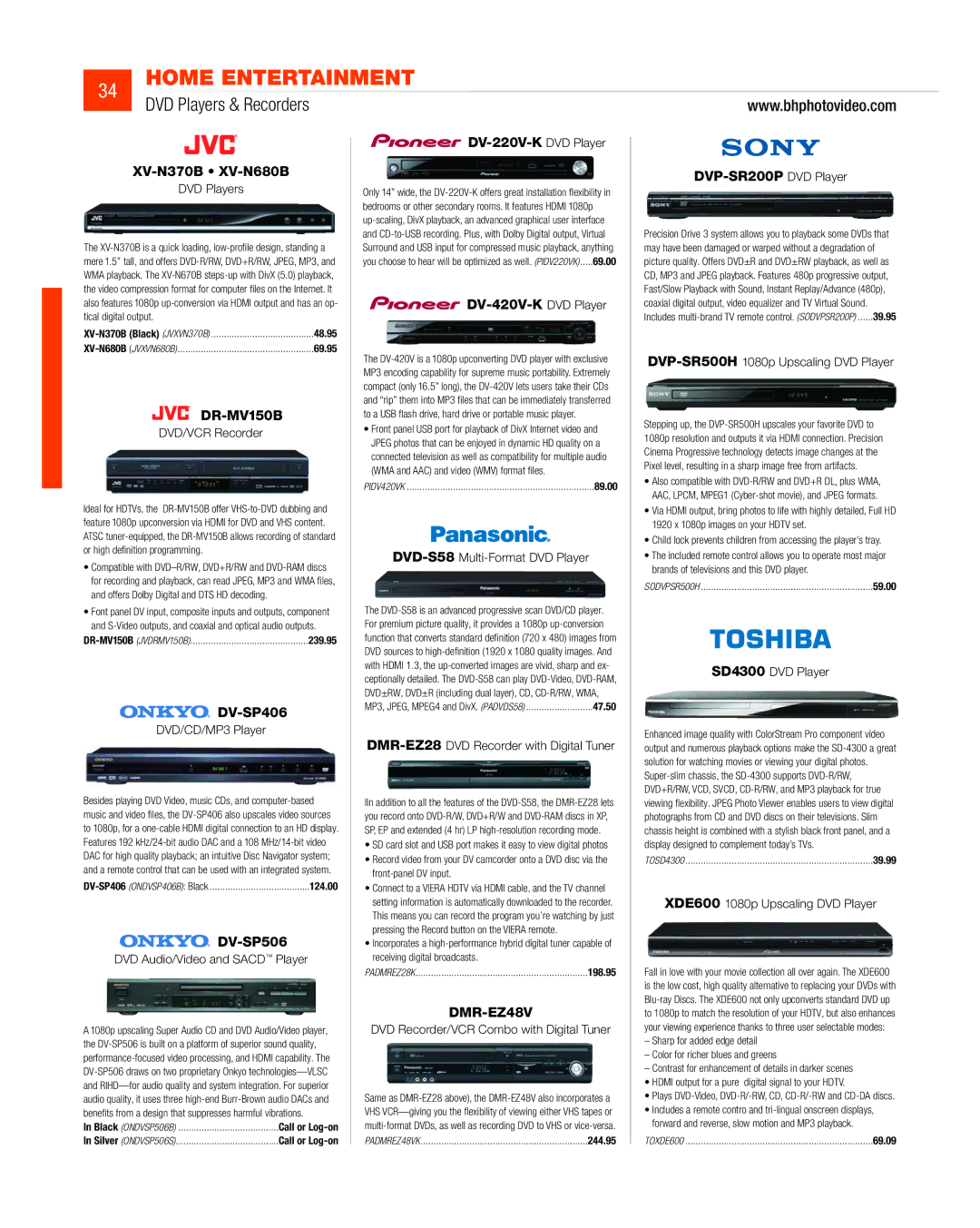 JVC DV-SP506 manual DVD Players & Recorders, DR-MV150B, DMR-EZ48V 