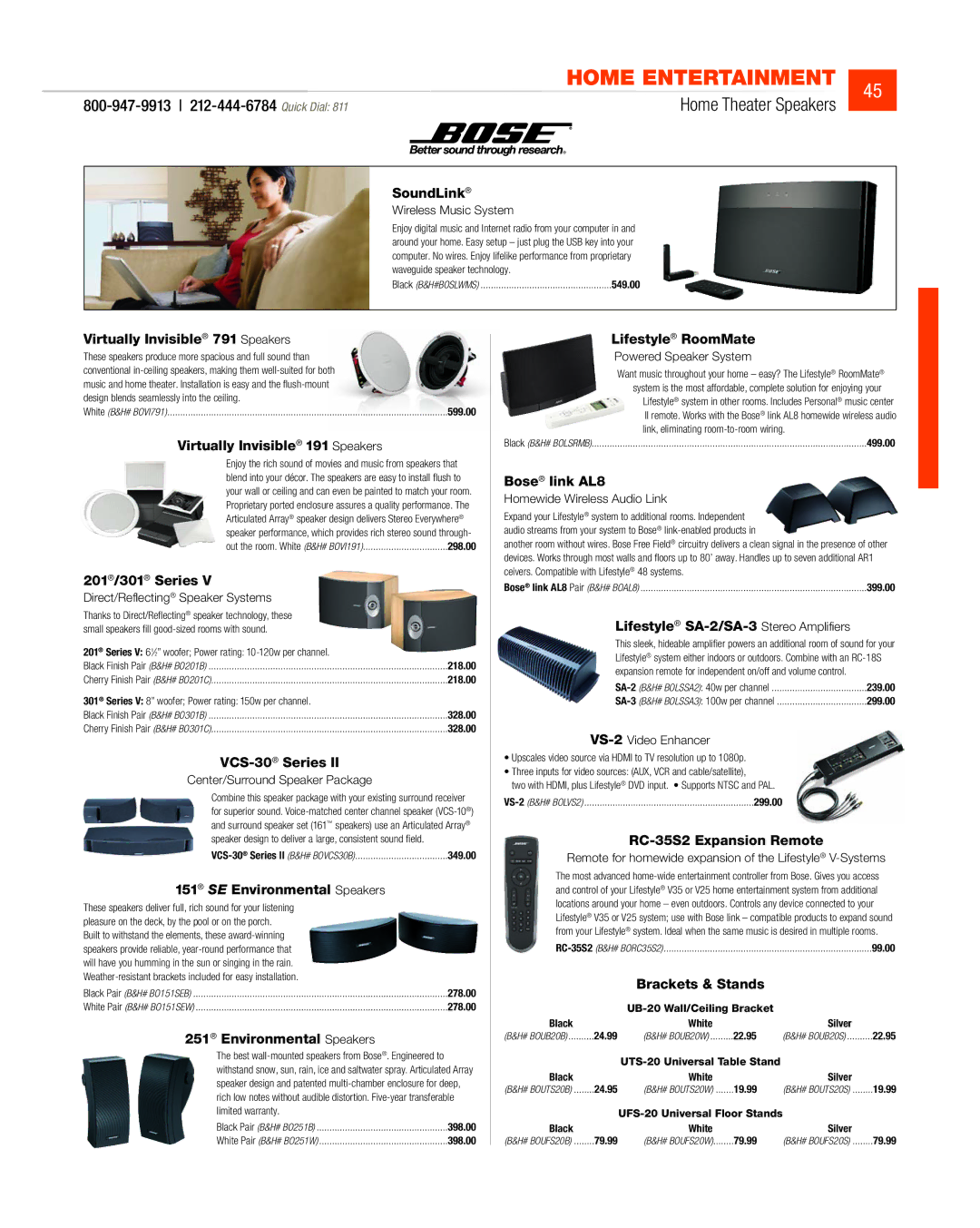 JVC DV-SP506 manual SoundLink, Virtually Invisible 191 Speakers, 201/301 Series, VCS-30Series, SE Environmental Speakers 