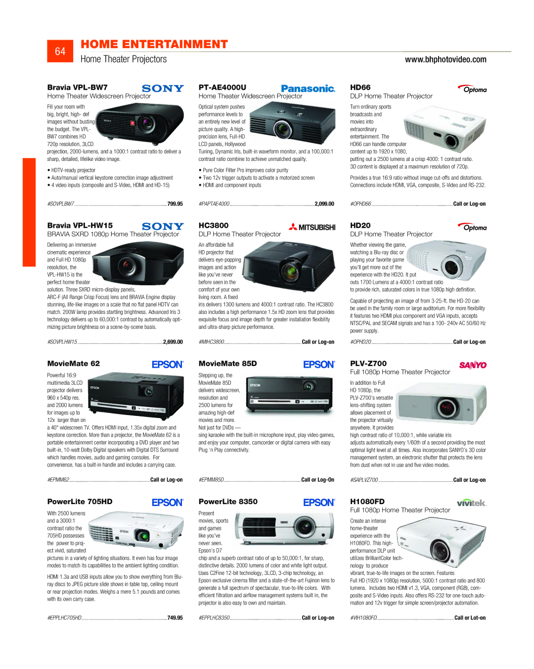 JVC DV-SP506 manual Home Theater Projectors 