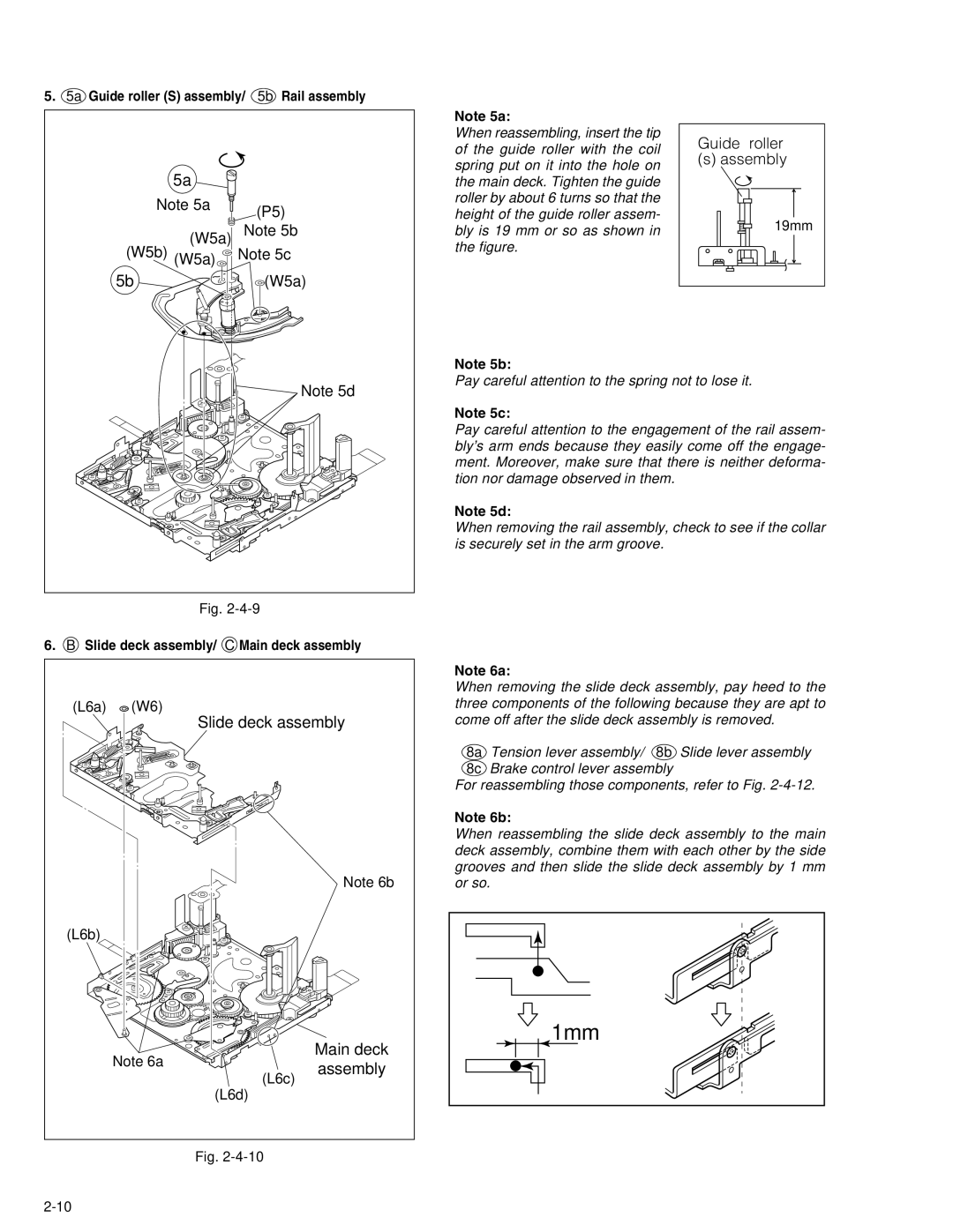 JVC DVL522U, DVL720U, DVL320U, DVL520U, GR-DVL220U BSlide deck assembly, CMain deck, W5b W5a, Guide roller Assembly 