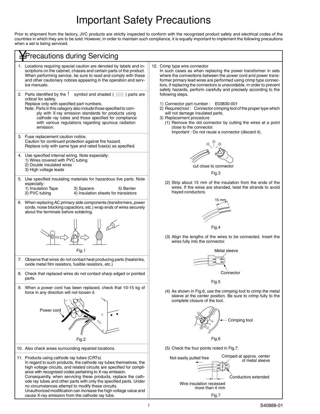 JVC DVL520U, DVL720U, DVL522U, DVL320U, GR-DVL220U service manual Important Safety Precautions 