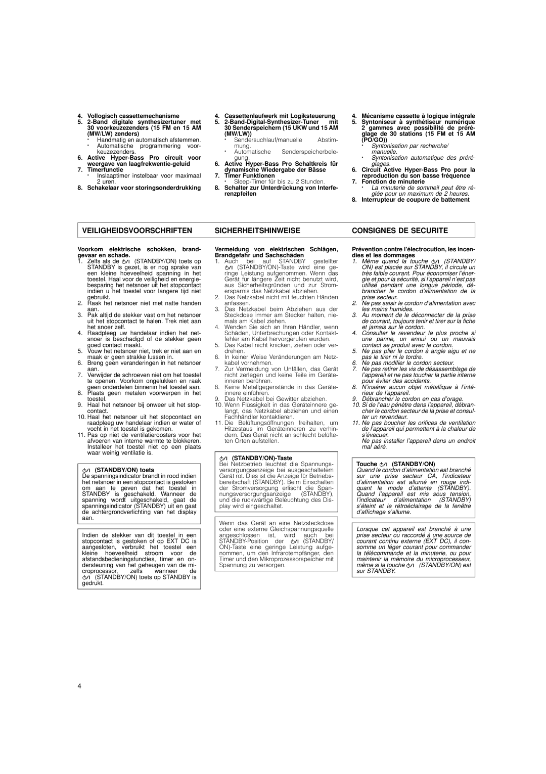 JVC DX-E55 manual Vollogisch cassettemechanisme, Voorkeuzezenders 15 FM en 15 AM, Gammes avec possibilité de préré, Po/Go 