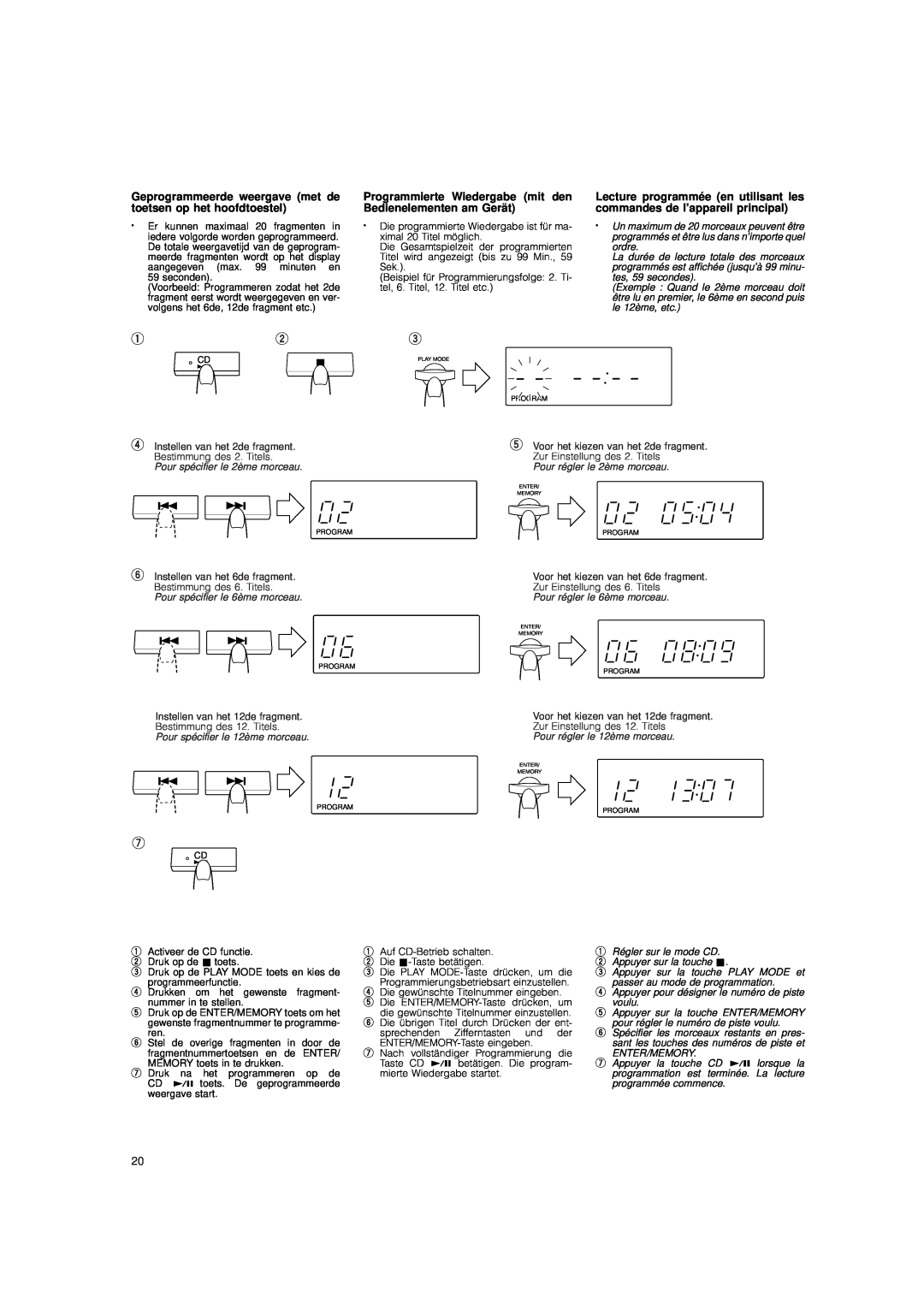 JVC DX-E55 manual Geprogrammeerde weergave met de, Programmierte Wiedergabe mit den, Lecture programmée en utilisant les 