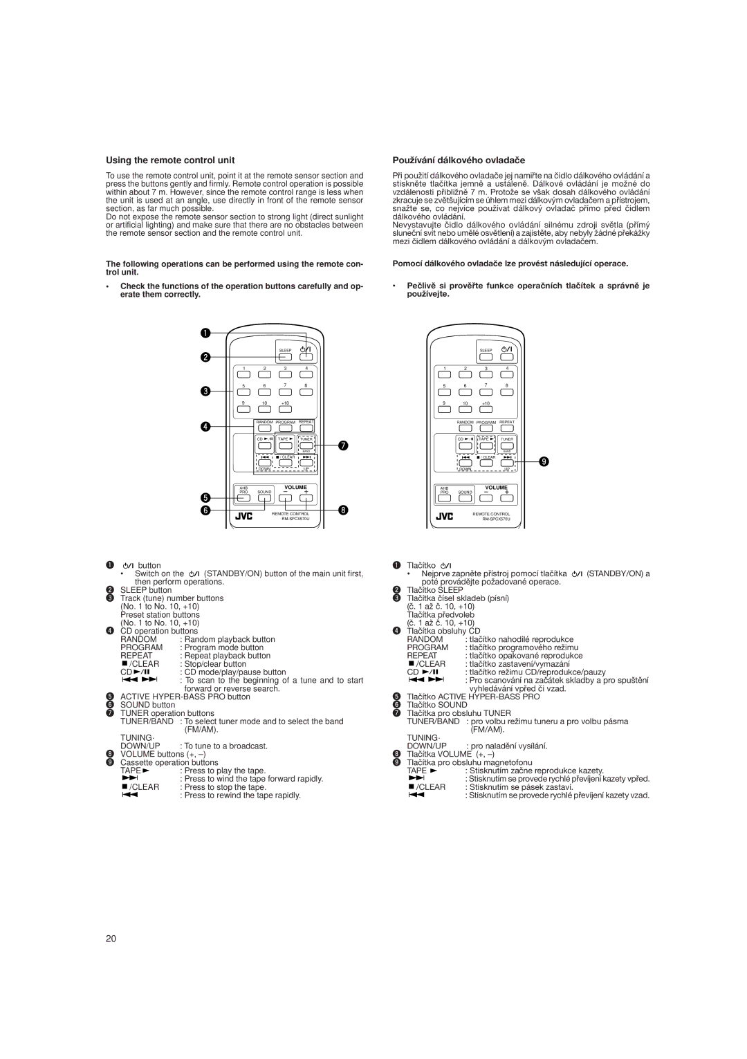 JVC DX-E55EV manual Using the remote control unit, Pou¾ívání dálkového ovladaèe 