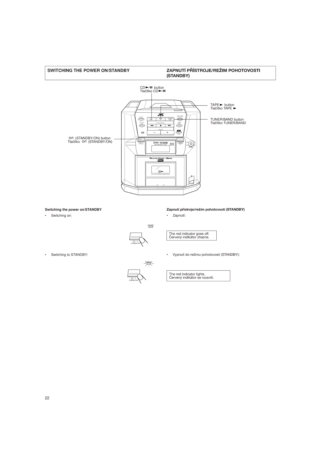 JVC DX-E55EV manual Switching the power on/STANDBY, Zapnutí pøístroje/re¾im pohotovosti Standby 