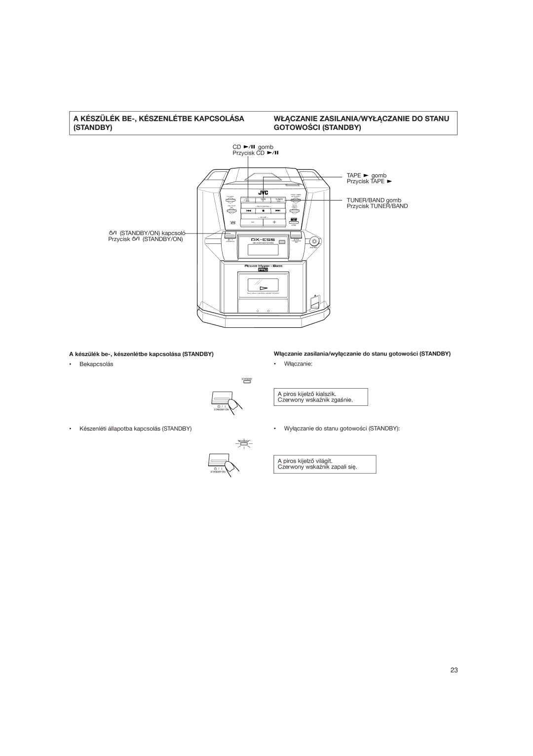 JVC DX-E55EV manual Készülék be-, készenlétbe kapcsolása Standby, Bekapcsolás ³±czanie 