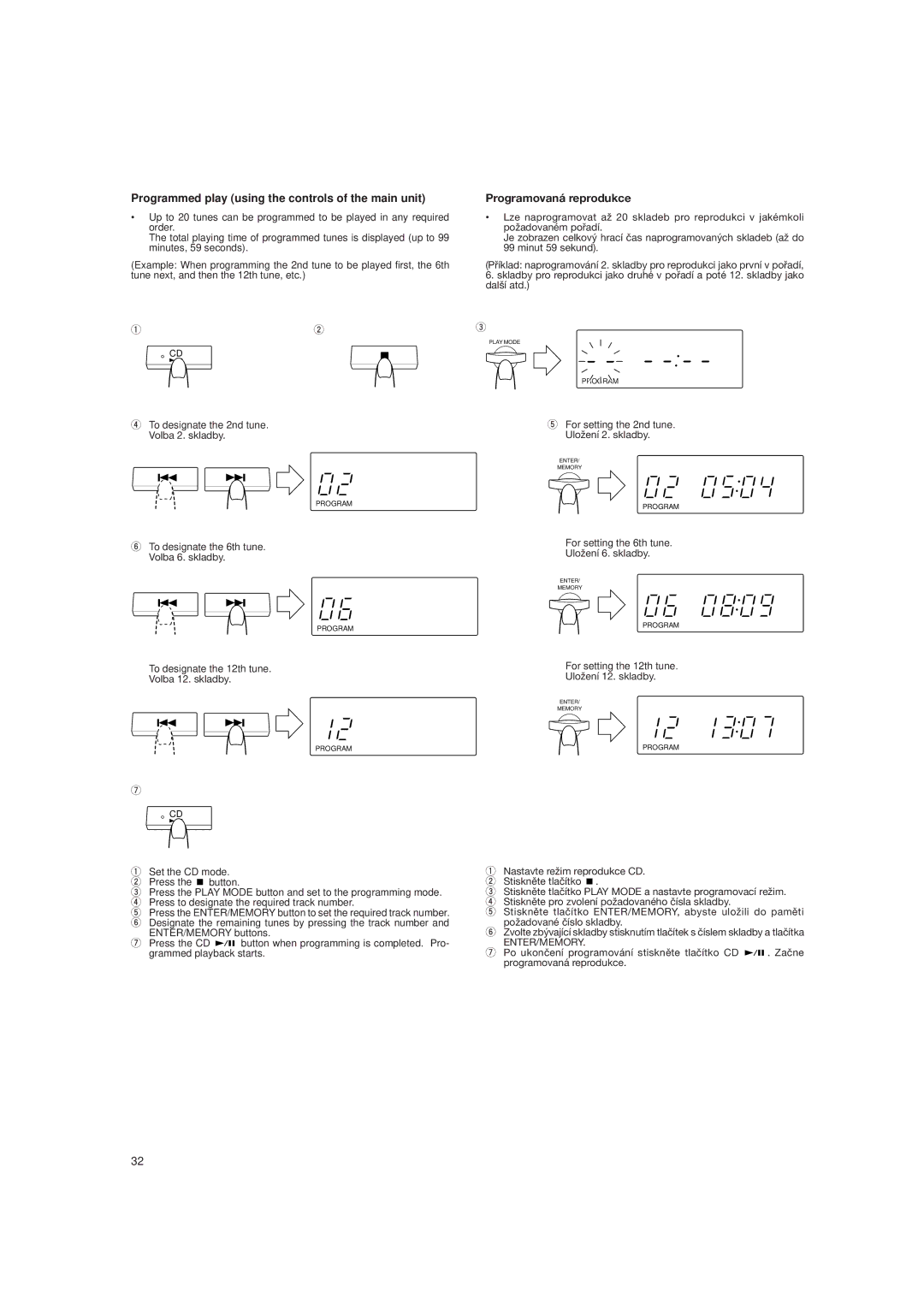 JVC DX-E55EV manual Programmed play using the controls of the main unit, Programovaná reprodukce 