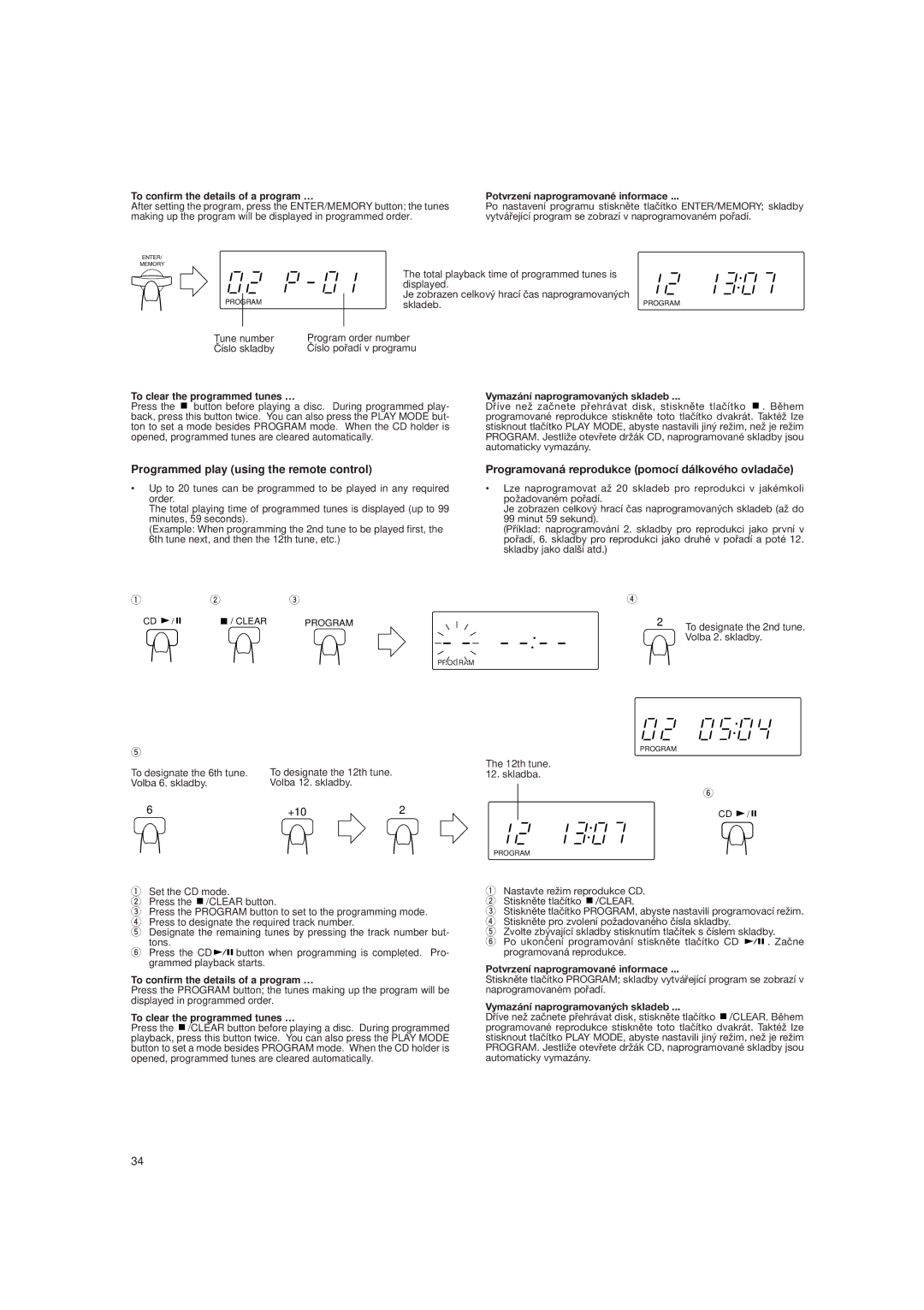 JVC DX-E55EV manual Programmed play using the remote control, Programovaná reprodukce pomocí dálkového ovladaèe 