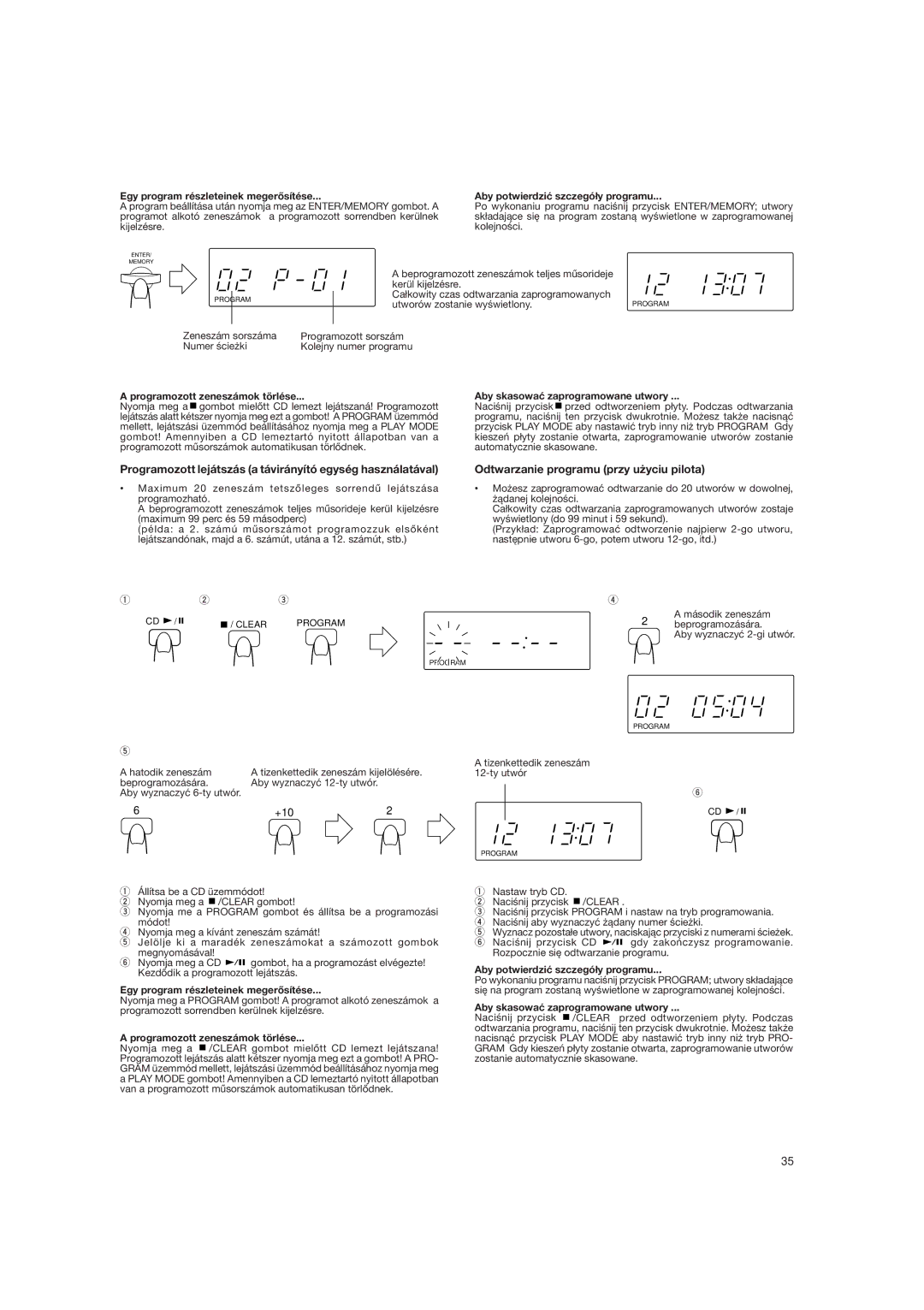 JVC DX-E55EV manual Programozott lejátszás a távirányító egység használatával, Odtwarzanie programu przy u¿yciu pilota 