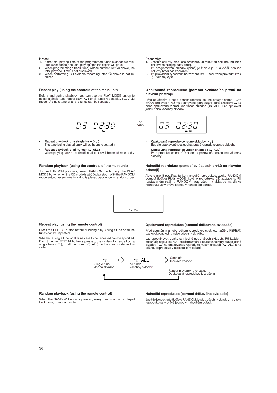 JVC DX-E55EV manual Opakovaná reprodukce pomocí dálkového ovladaèe, Nahodilá reprodukce pomocí dálkového ovladaèe 