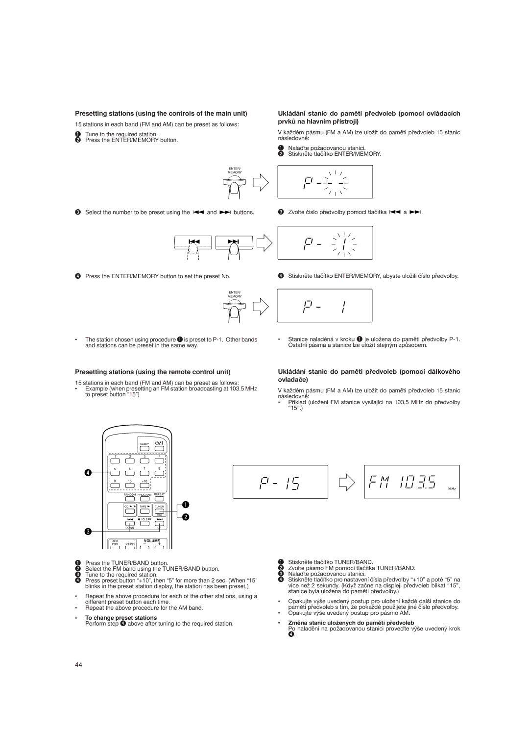 JVC DX-E55EV Presetting stations using the controls of the main unit, Presetting stations using the remote control unit 