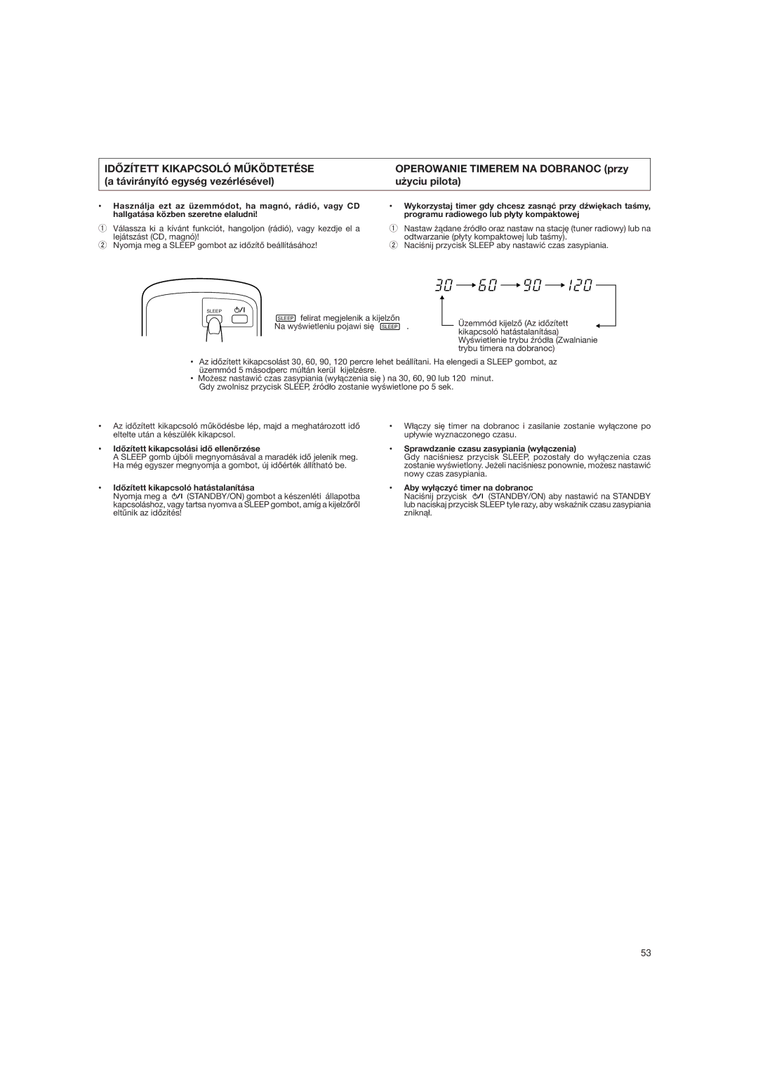 JVC DX-E55EV manual Idõzített Kikapcsoló Mûködtetése, Idõzített kikapcsolási idõ ellenõrzése 