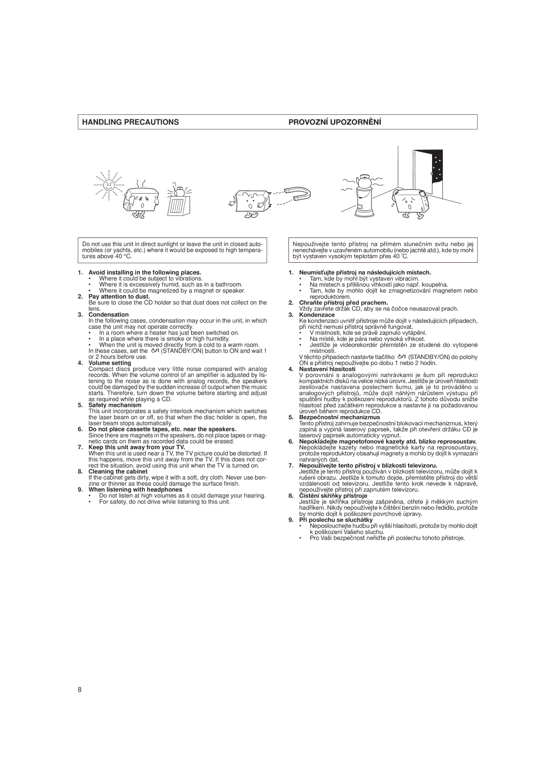 JVC DX-E55EV manual Handling Precautions Provozní Upozornìní 