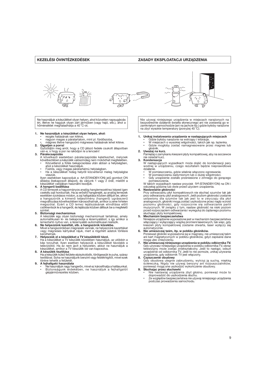 JVC DX-E55EV manual Kezelési Óvintézkedések Zasady Eksploatacji URZ¡DZENIA 