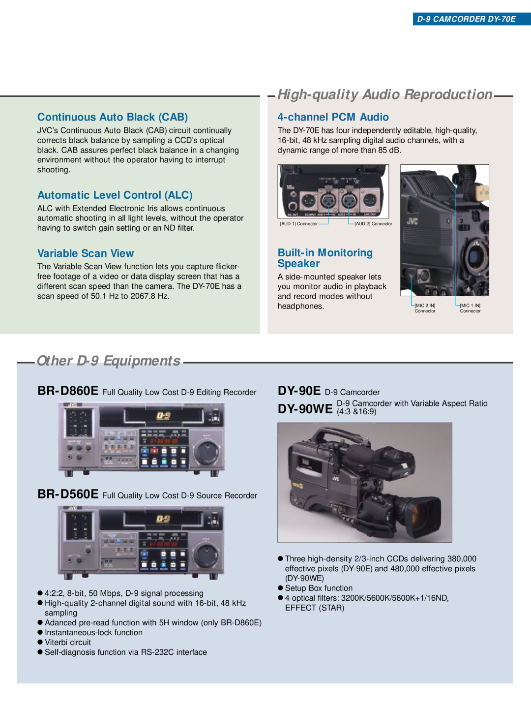 JVC DY-70E manual High-quality Audio Reproduction, Other D-9 Equipments 