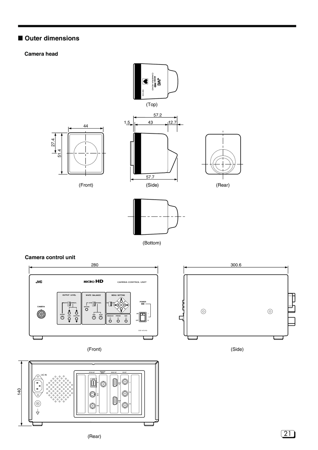 JVC DZ-VCA3U manual Camera head, Camera control unit 