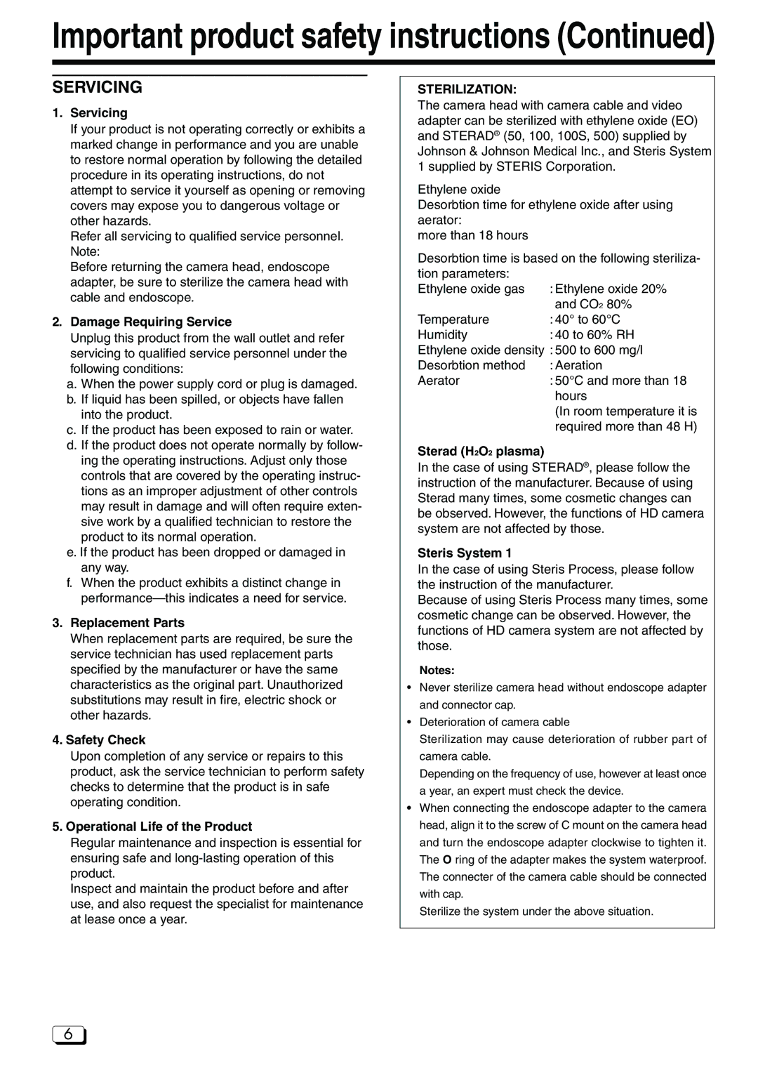 JVC DZ-VCA3U manual Servicing, Damage Requiring Service, Replacement Parts, Safety Check, Operational Life of the Product 