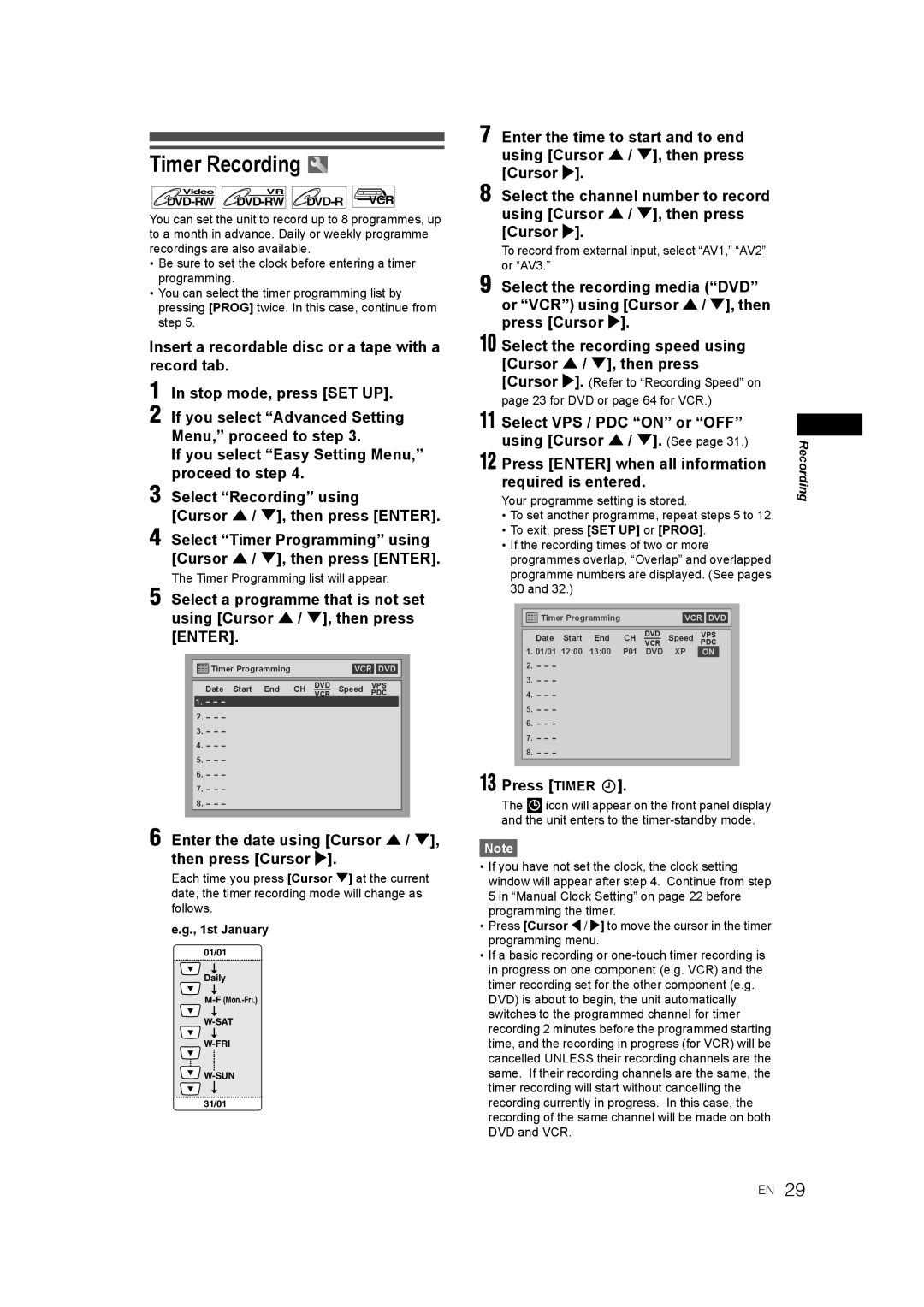 JVC 0905TNH-FN-FN, E9770ED/1VMN manual Timer Recording, Enter the date using Cursor U / D, then press Cursor P, Press Timer 