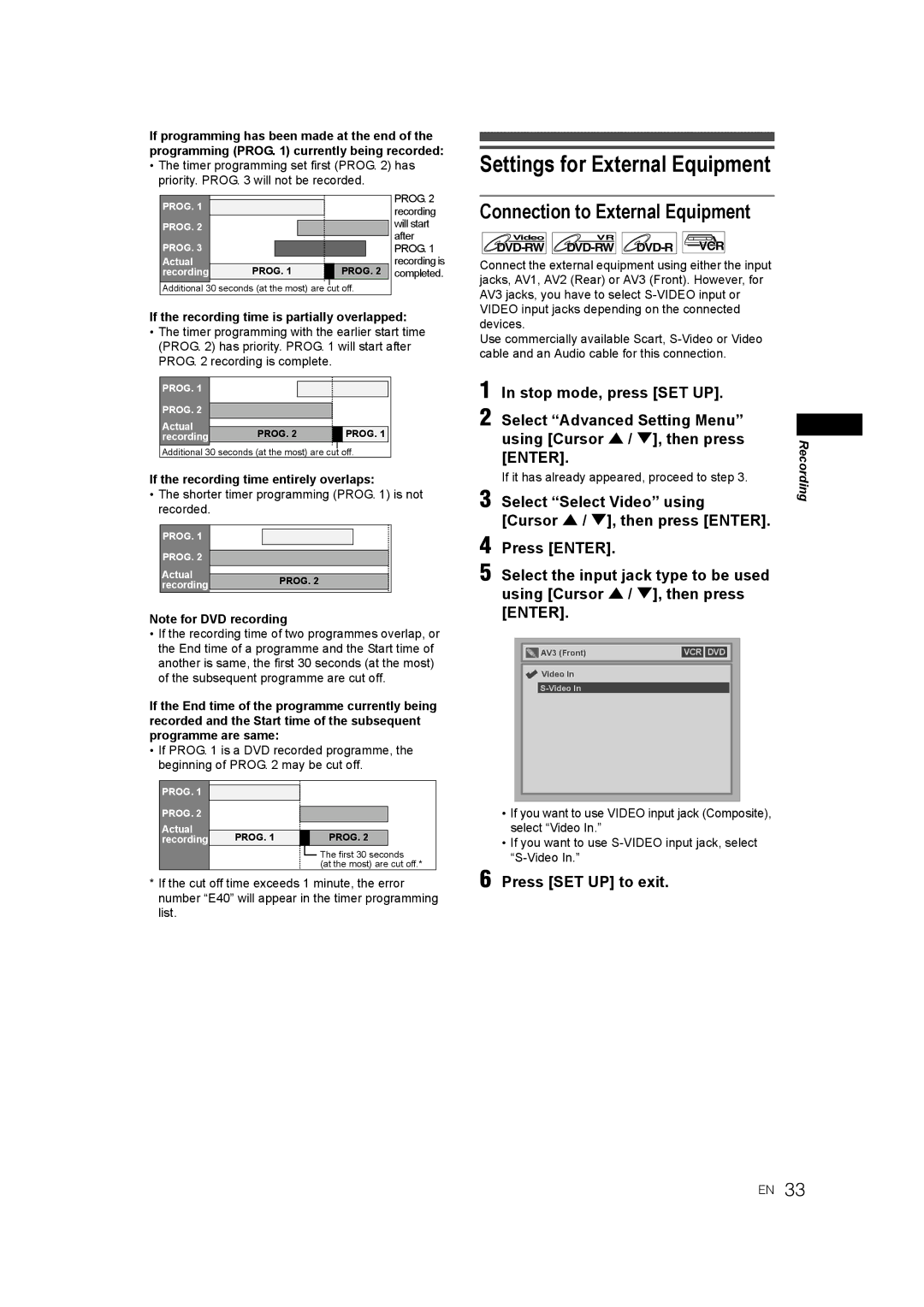 JVC 0905TNH-FN-FN, E9770ED/1VMN manual Settings for External Equipment, Connection to External Equipment 