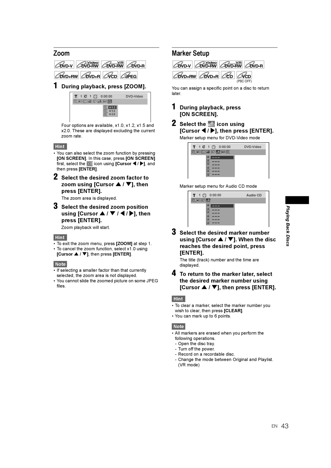 JVC 0905TNH-FN-FN, E9770ED/1VMN manual Marker Setup, During playback, press Zoom 