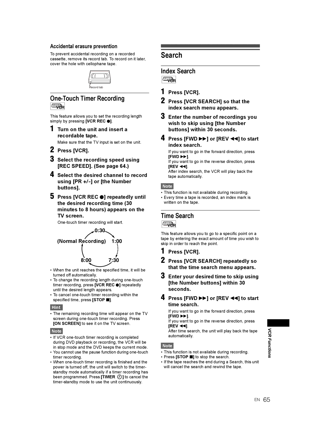 JVC 0905TNH-FN-FN, E9770ED/1VMN manual One-Touch Timer Recording, Index Search, Accidental erasure prevention, REV r 