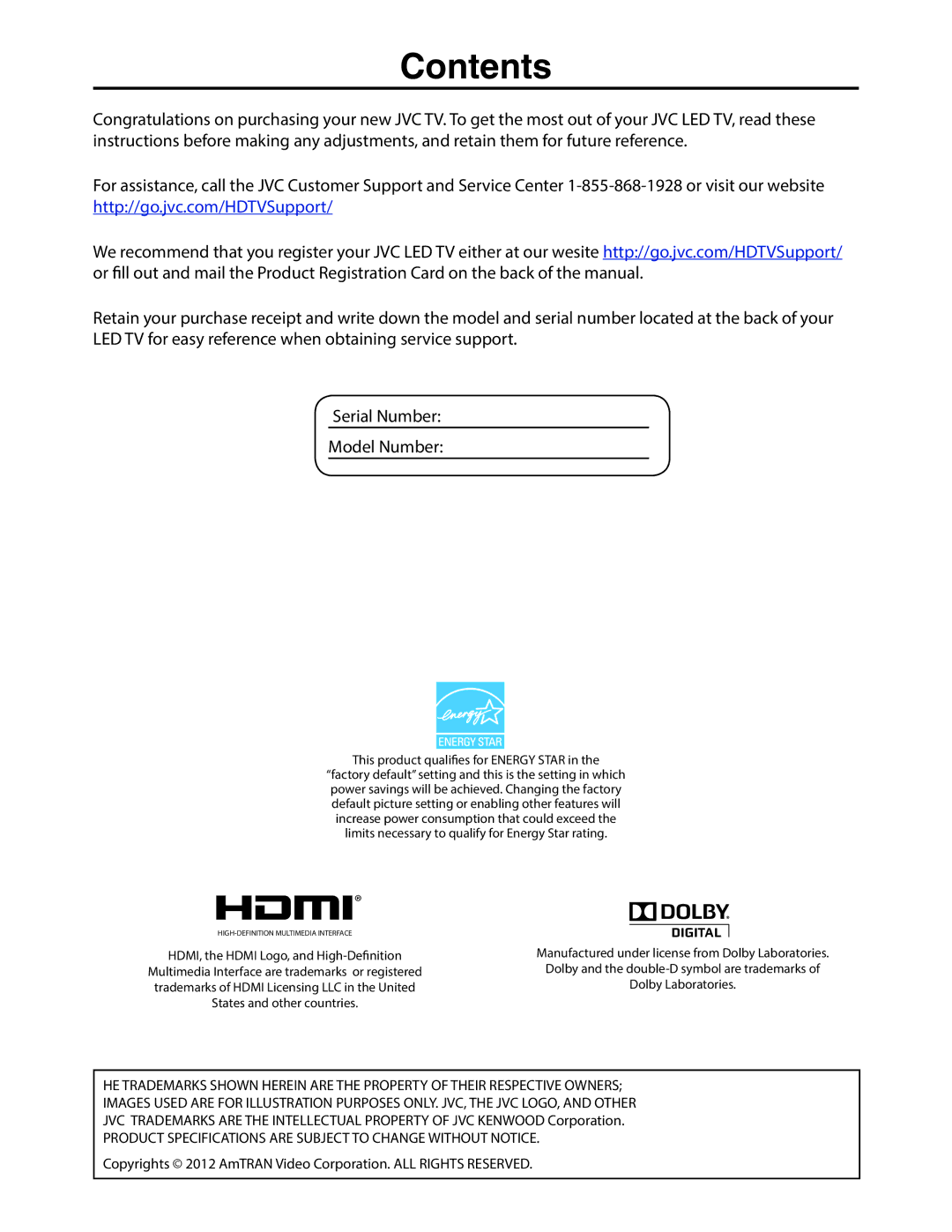 JVC EM37T, EM32T user manual Contents 