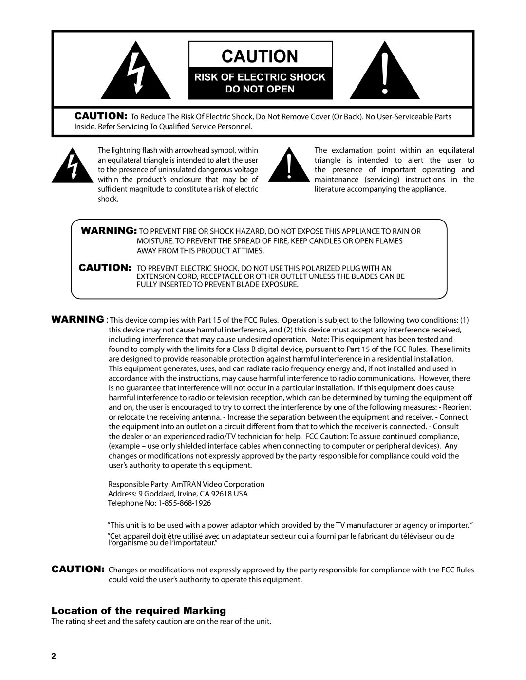 JVC EM32T, EM37T user manual Risk of Electric Shock Do not Open 