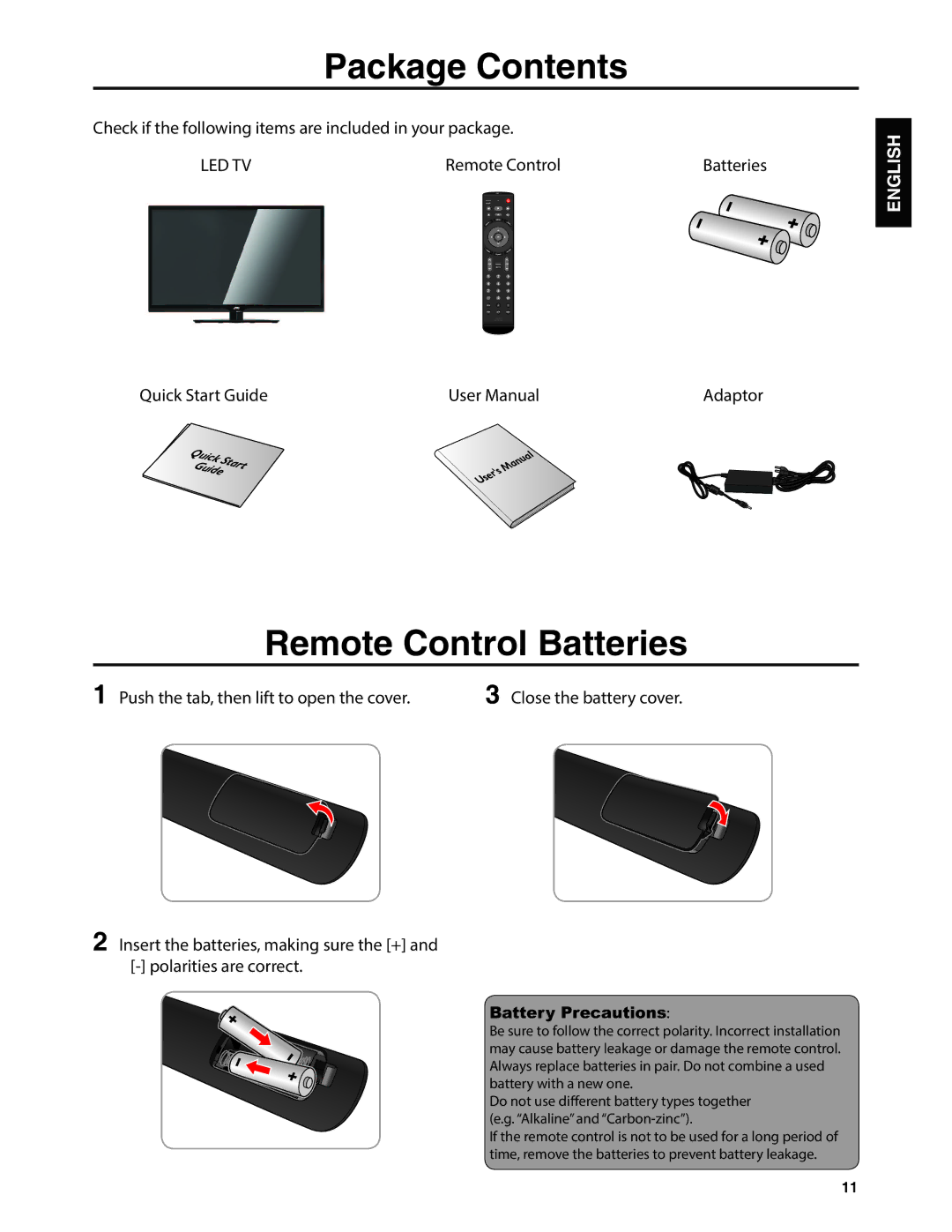 JVC EM37TB, EM32T user manual Package Contents, Remote Control Batteries 