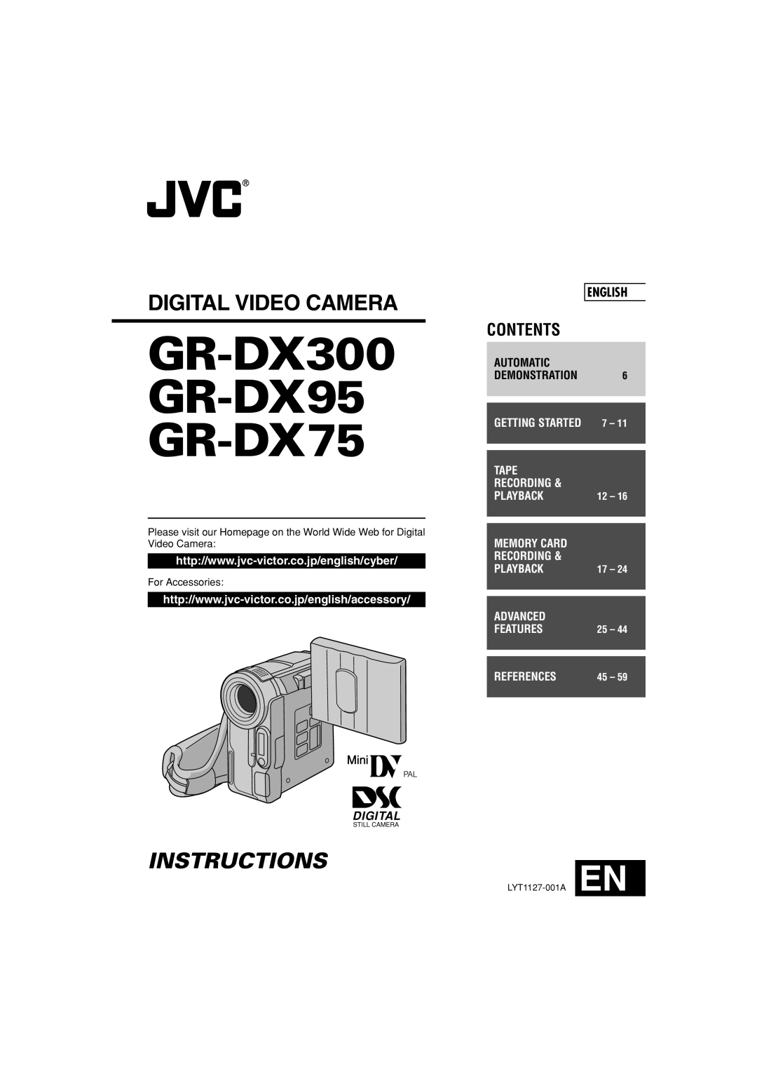 JVC 0303-MK-ID-SN, ENLYT1127-001A manual GR-DX300 GR-DX95 GR-DX75 