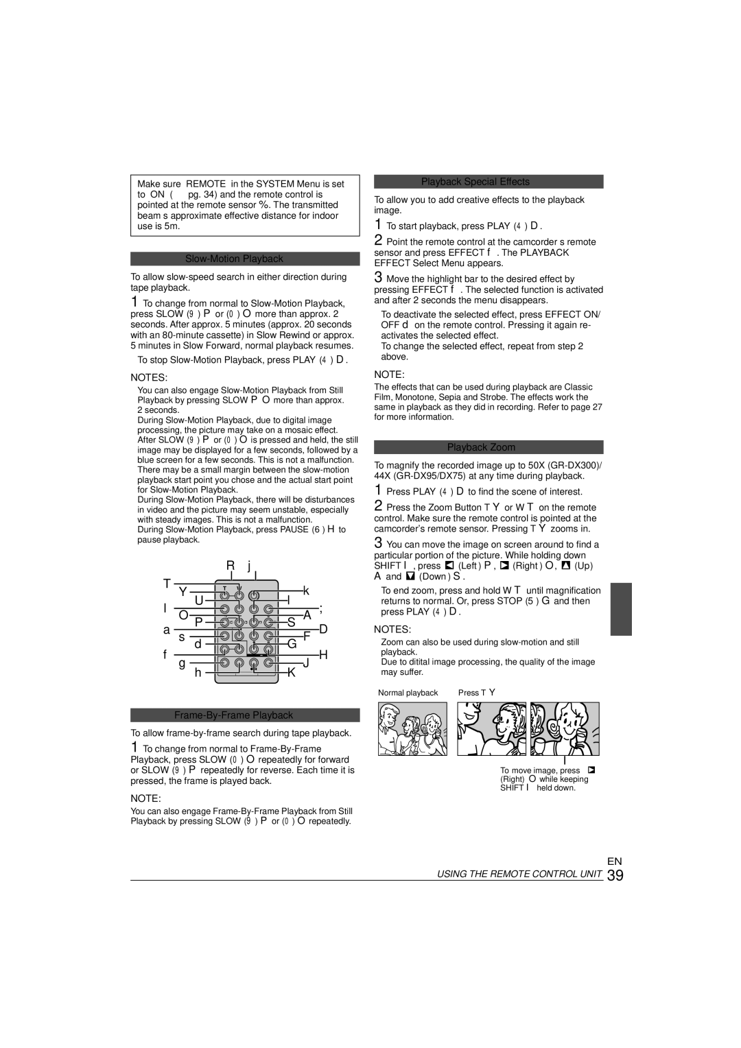 JVC 0303-MK-ID-SN, ENLYT1127-001A Slow-Motion Playback, Playback Special Effects, Playback Zoom, Frame-By-Frame Playback 