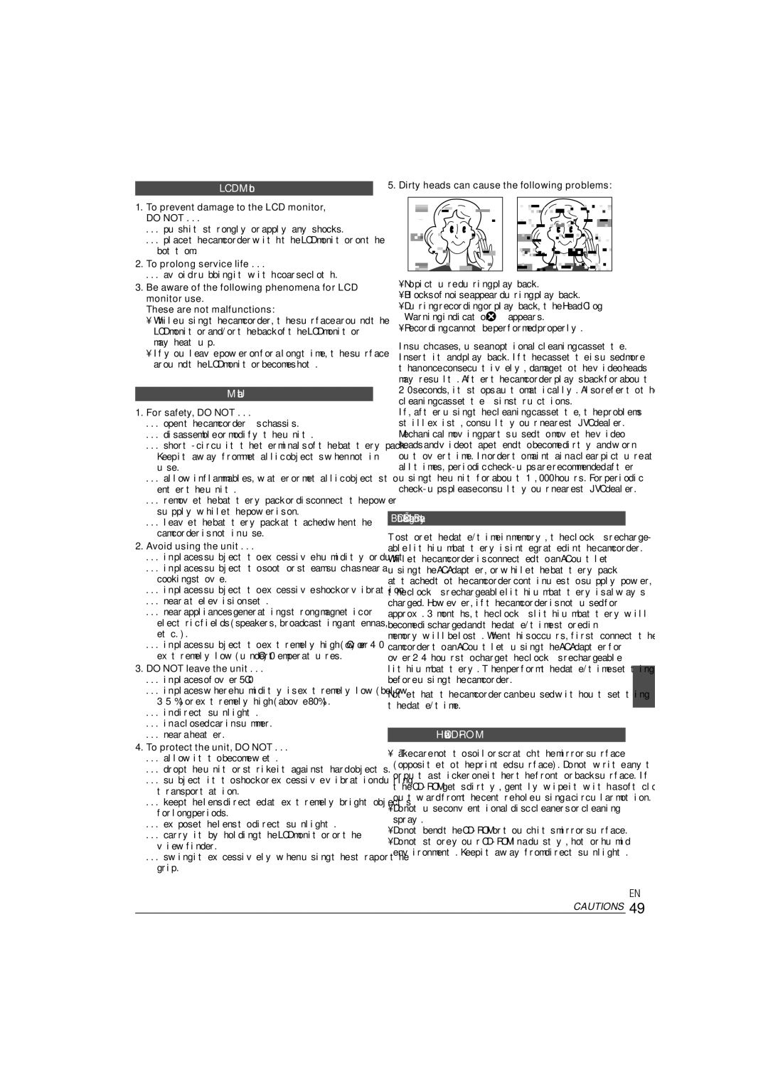 JVC 0303-MK-ID-SN manual LCD Monitor, Main Unit, Built-in Clock’s Rechargeable Lithium Battery, How to handle a CD-ROM 