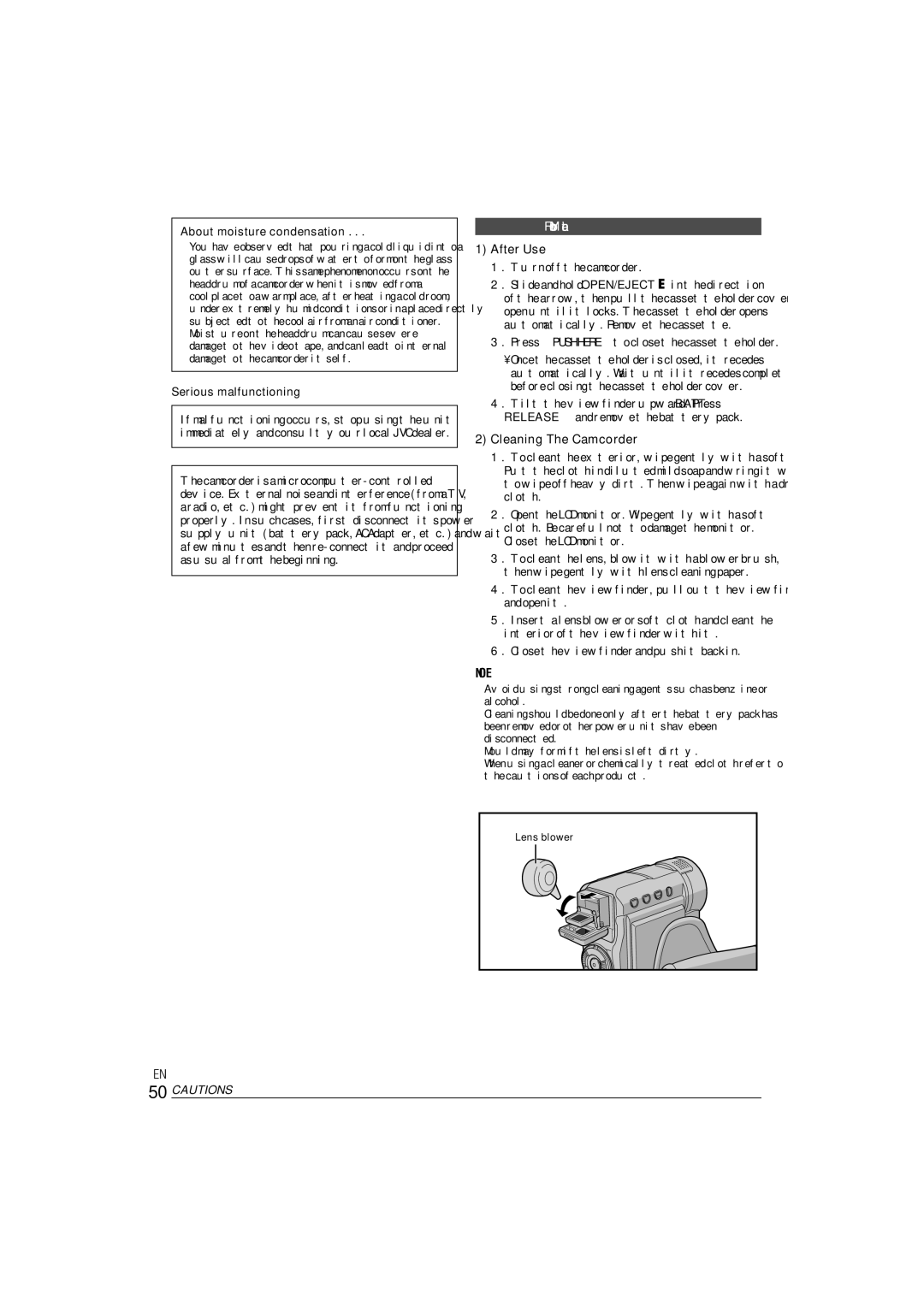 JVC ENLYT1127-001A, 0303-MK-ID-SN For Your Maintenance, After Use, Cleaning The Camcorder, About moisture condensation 