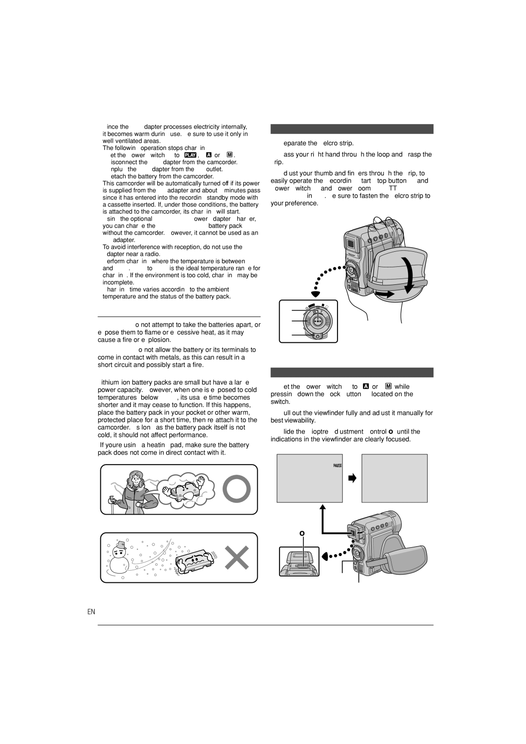 JVC ENLYT1127-001A, 0303-MK-ID-SN manual About Batteries, Grip Adjustment, Viewfinder Adjustment 