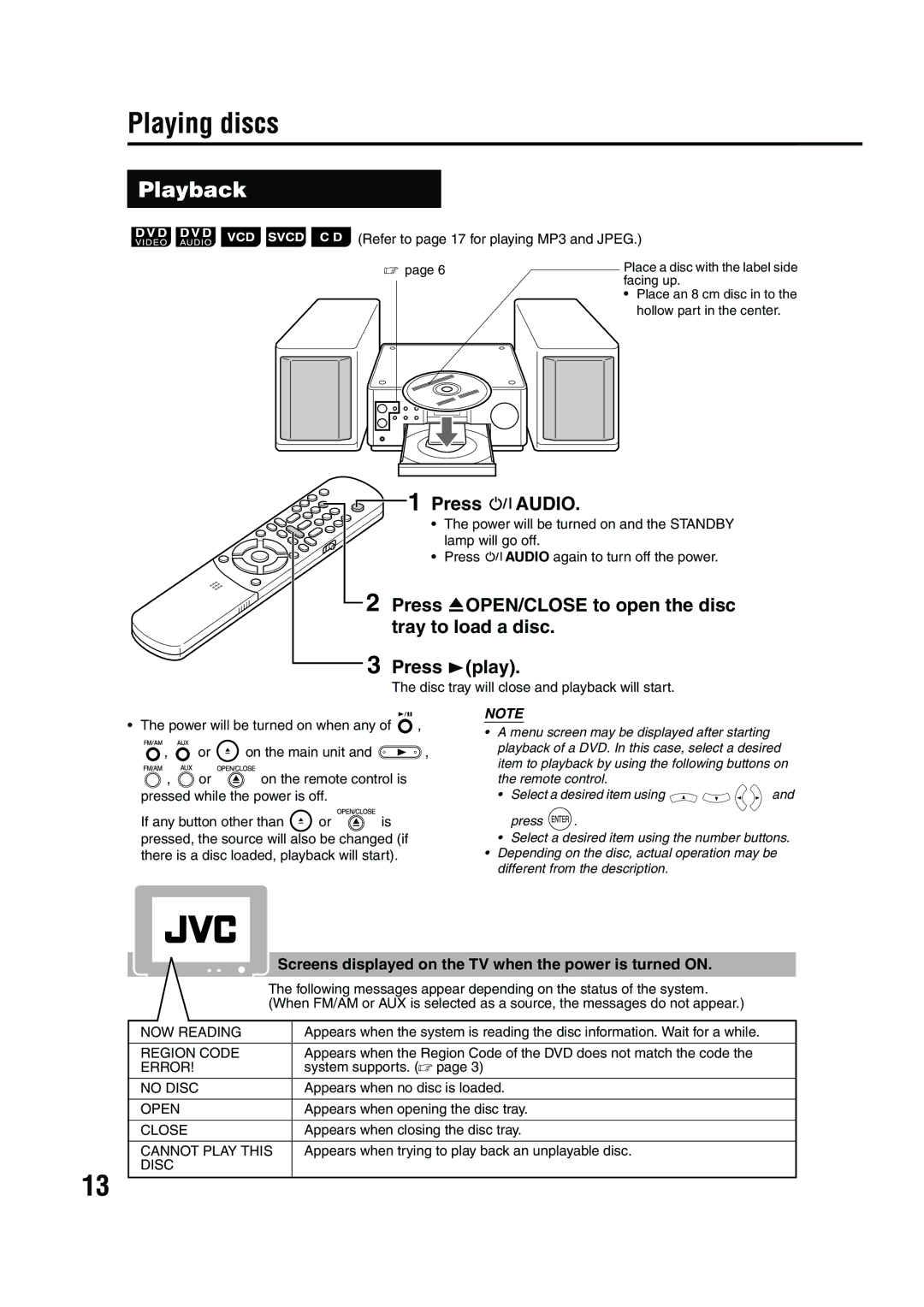 JVC EX-A1 manual Playing discs 