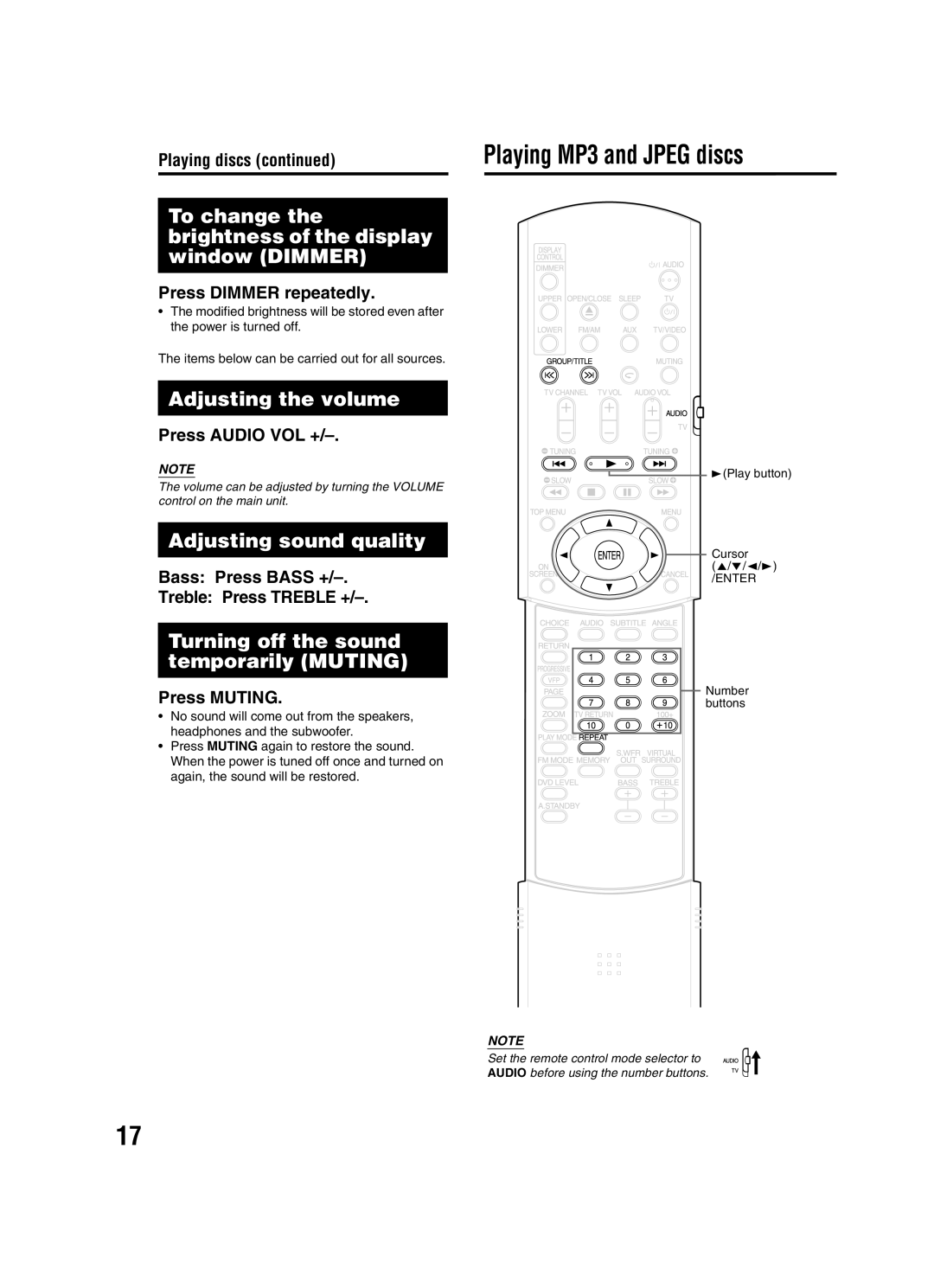 JVC EX-A1 manual Playing MP3 and Jpeg discs 