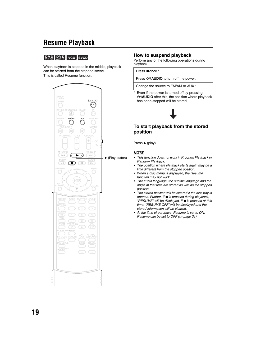 JVC EX-A1 manual Resume Playback 