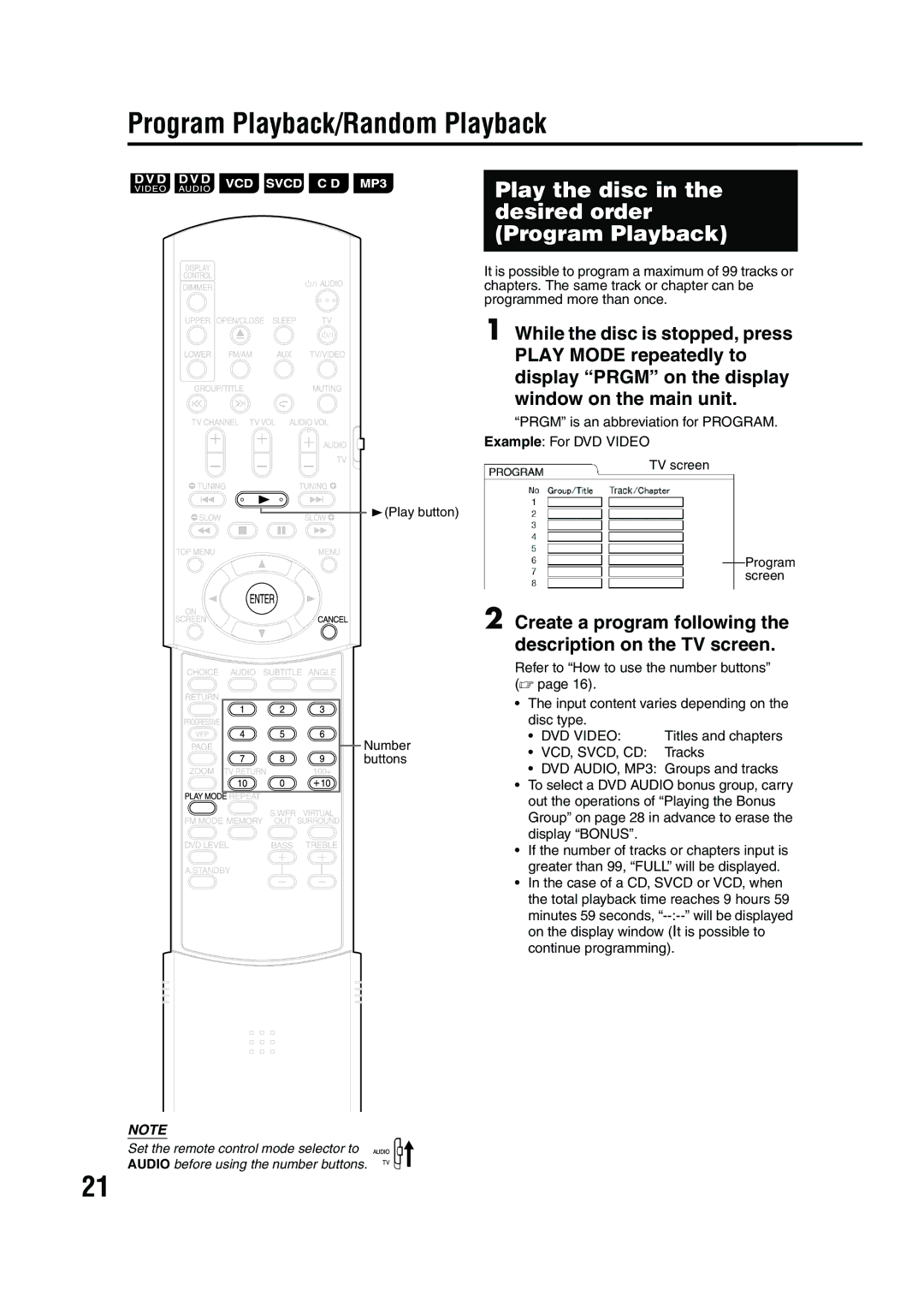 JVC EX-A1 manual Program Playback/Random Playback 