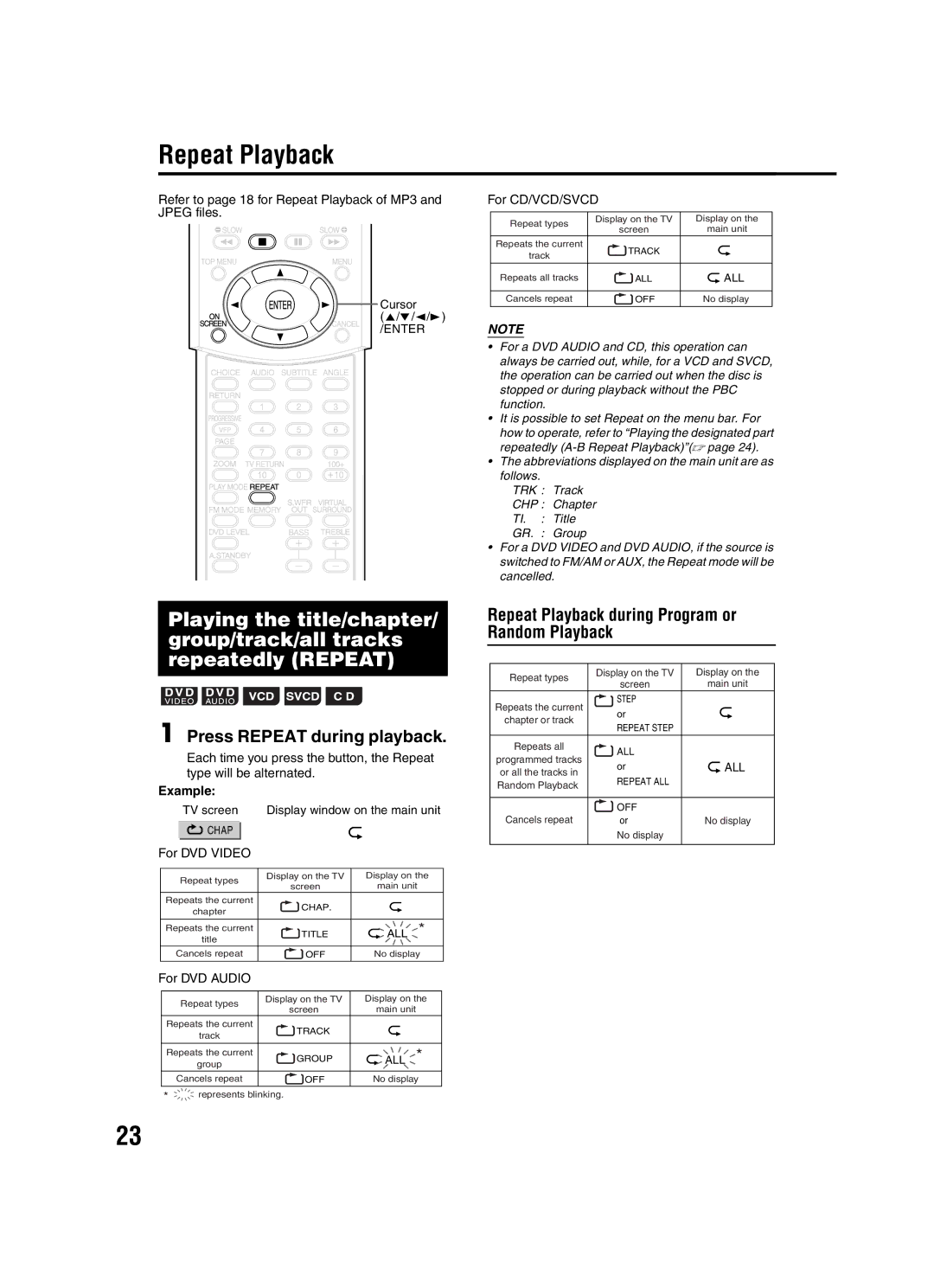 JVC EX-A1 manual Repeat Playback 