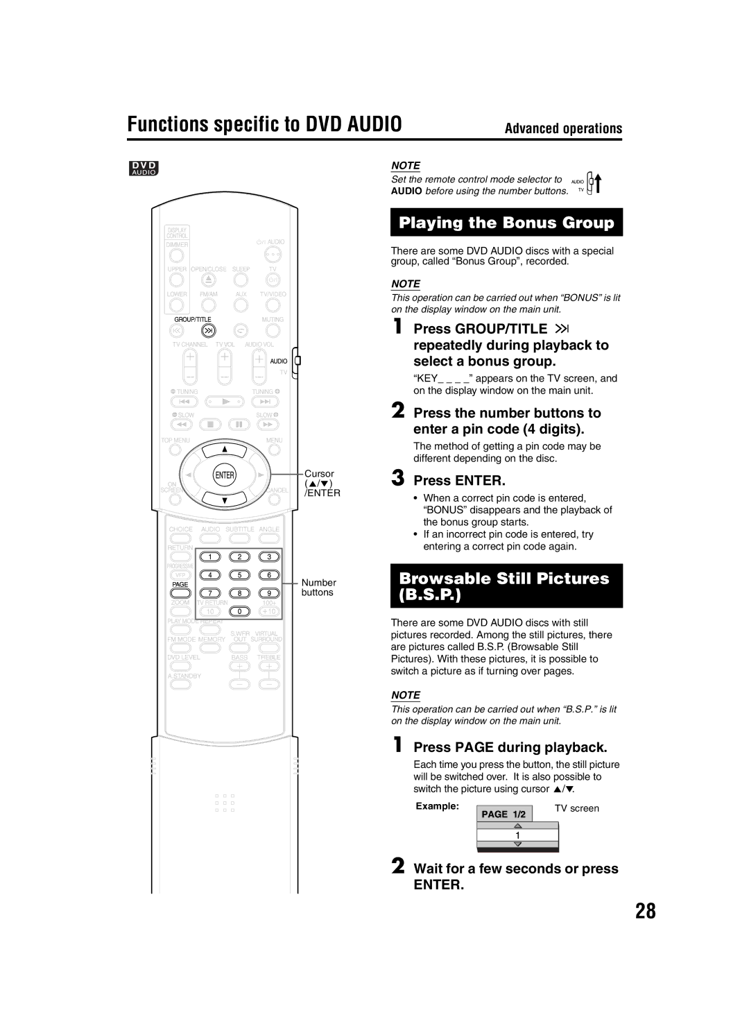 JVC EX-A1 manual Functions specific to DVD Audio 