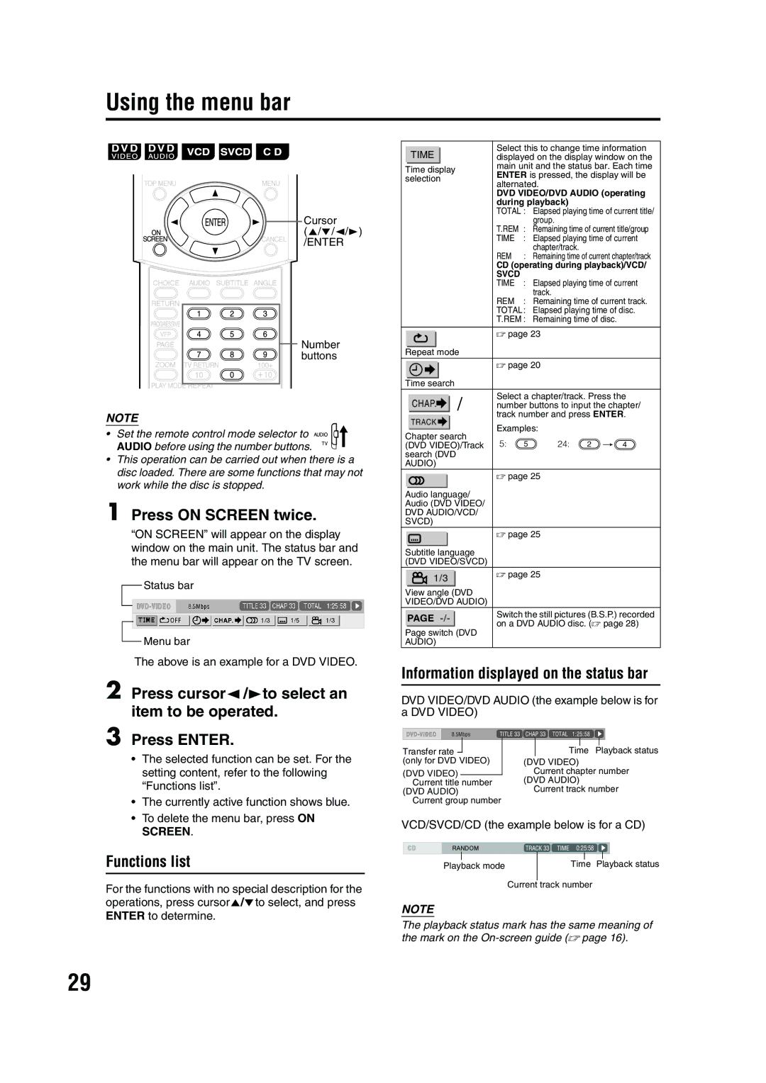 JVC EX-A1 manual Using the menu bar 