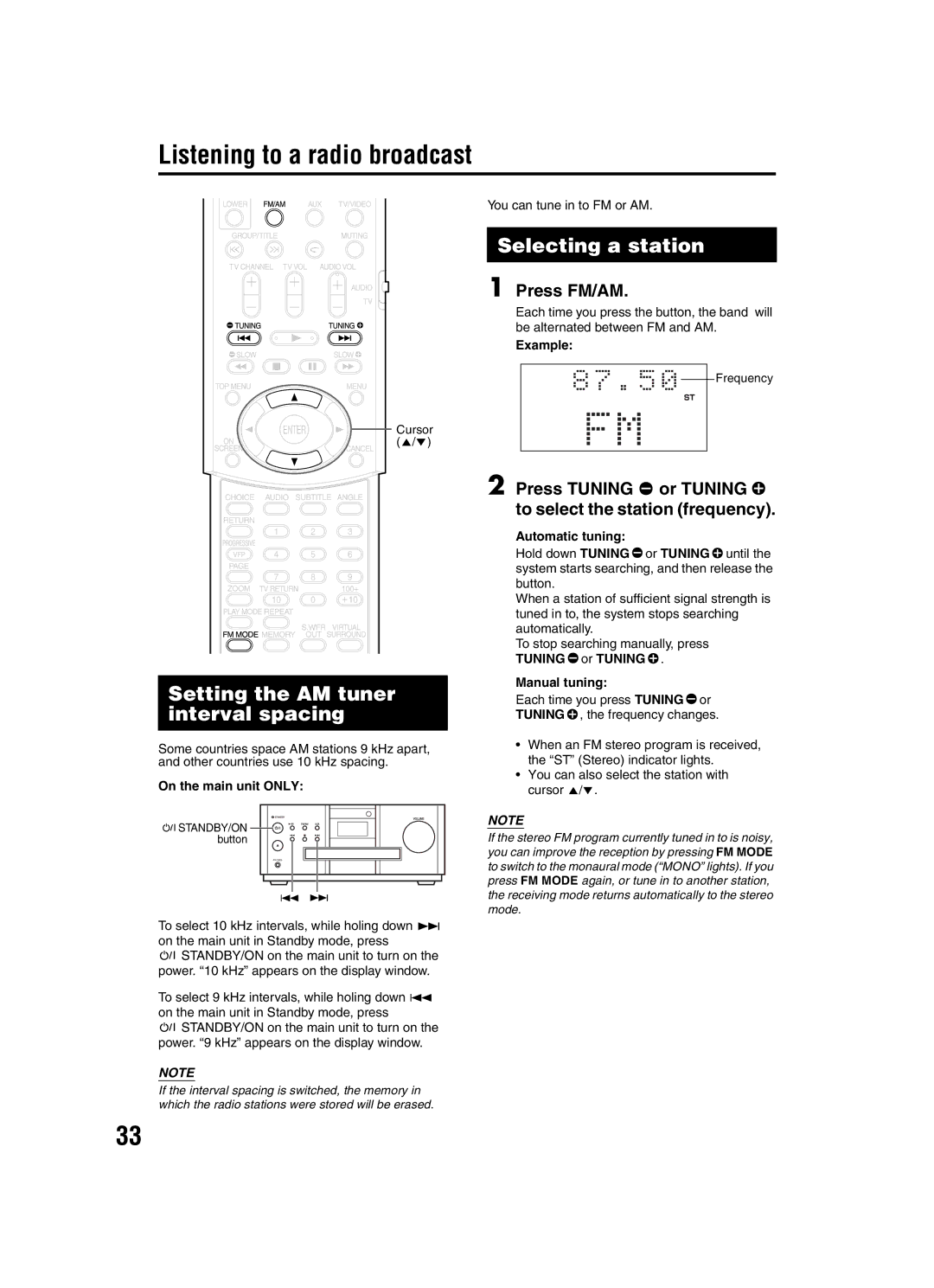 JVC EX-A1 manual Listening to a radio broadcast 