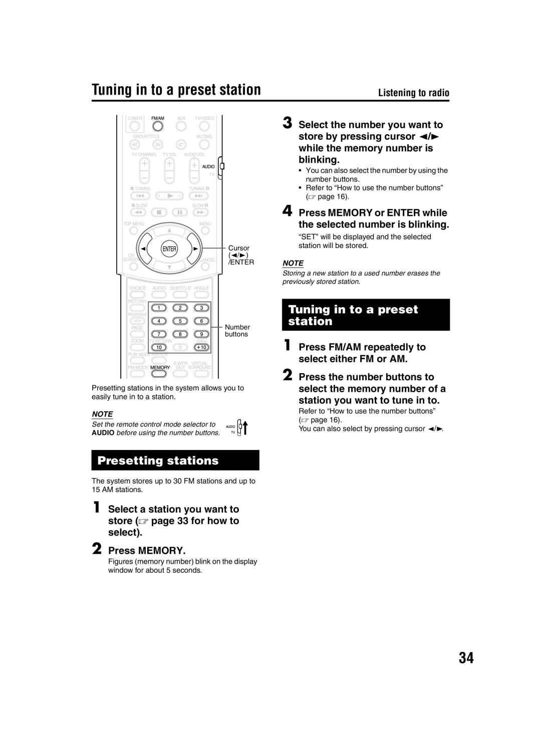 JVC EX-A1 manual Tuning in to a preset station 