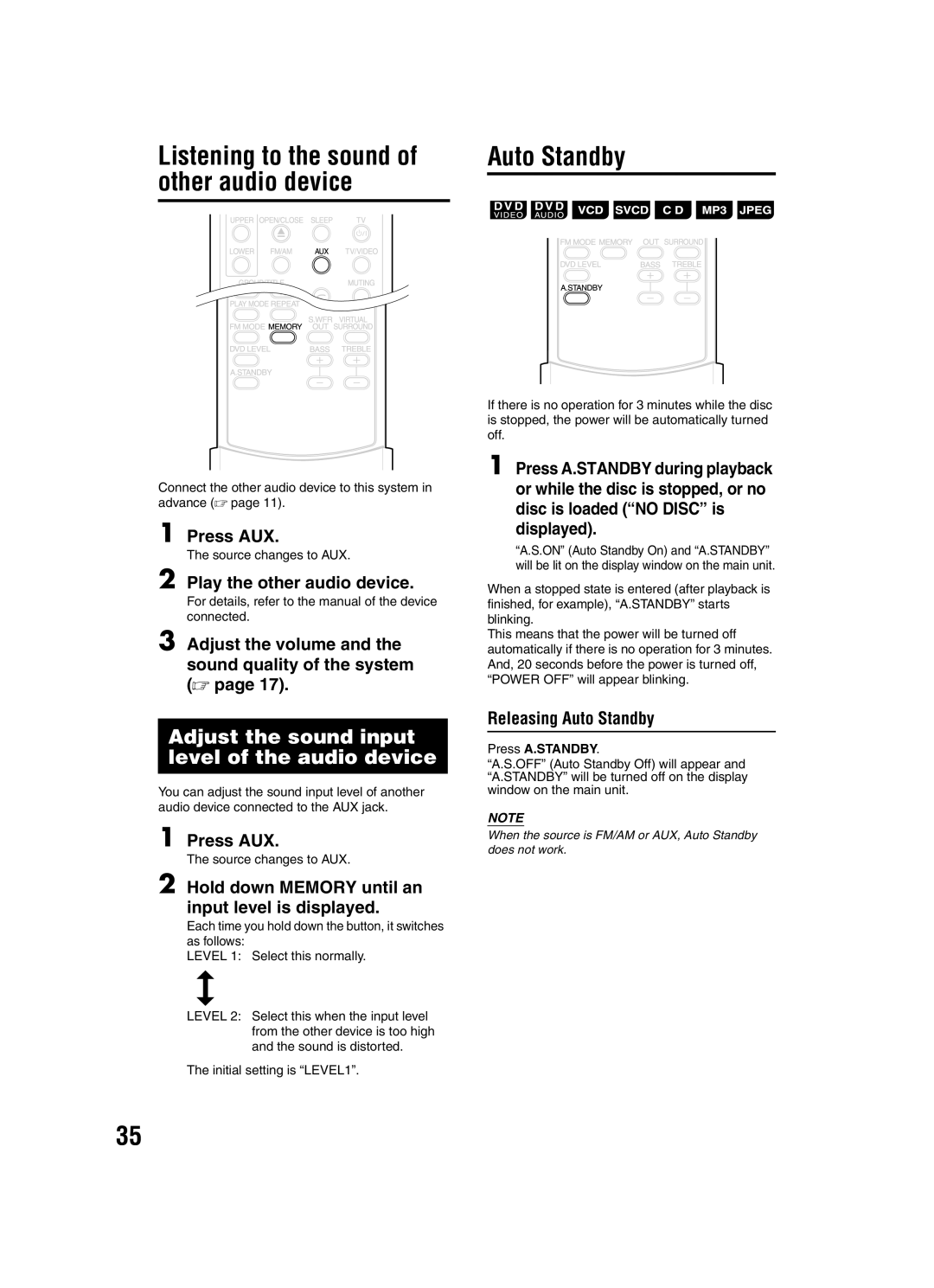 JVC EX-A1 manual Listening to the sound 