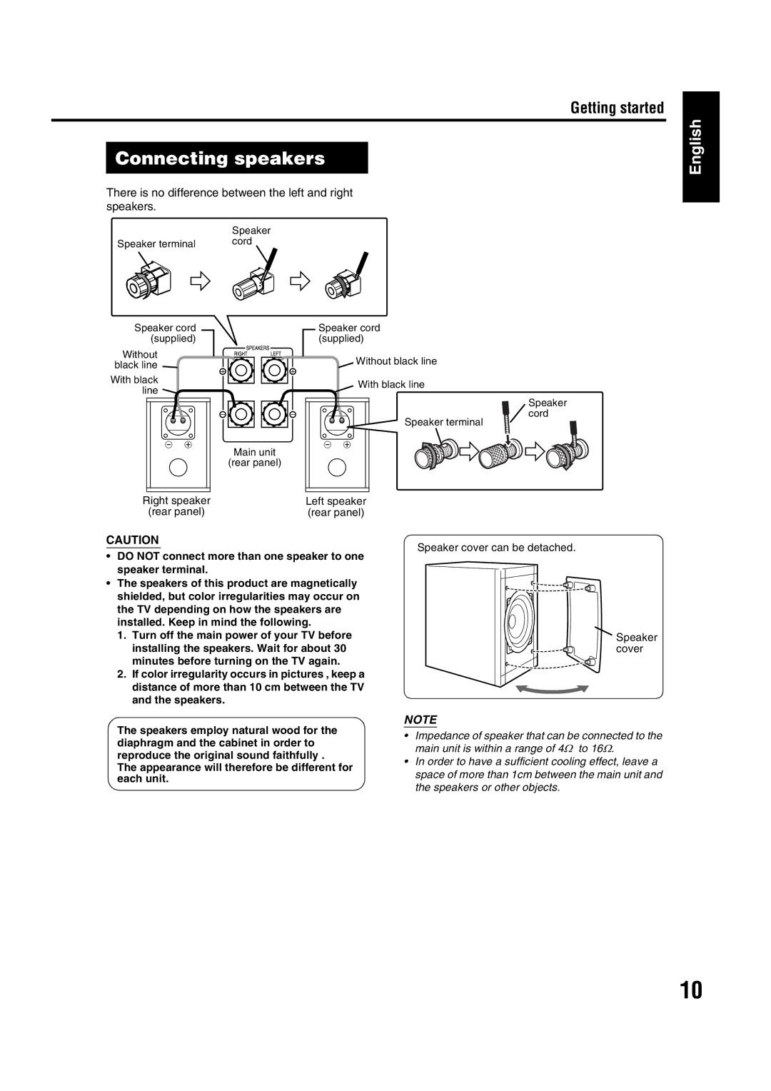 JVC EX-A1 manual Connecting speakers, Connecting up, There is no difference between the left and right speakers 