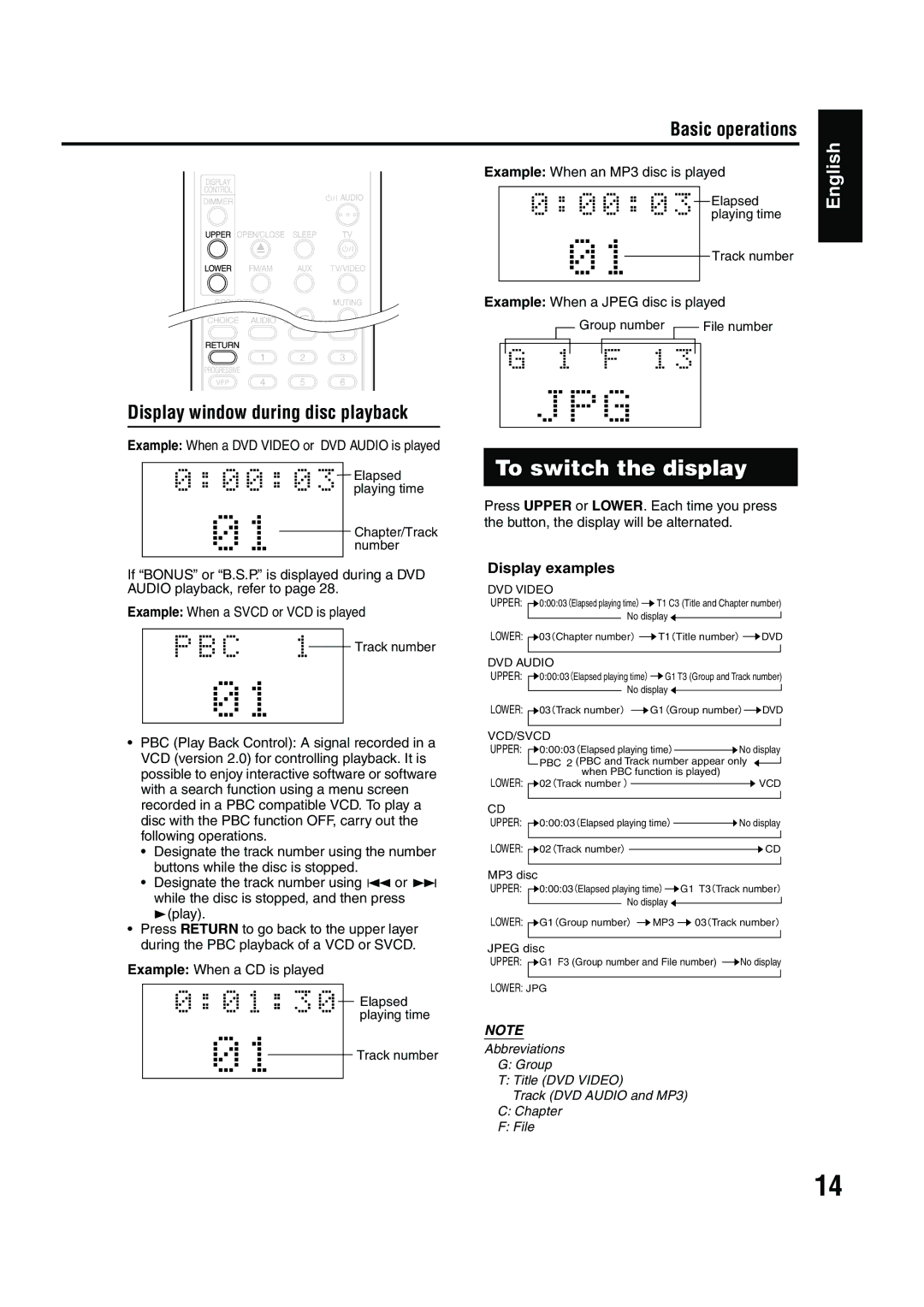 JVC EX-A1 manual To switch the display, Display window during disc playback, Example When an MP3 disc is played 