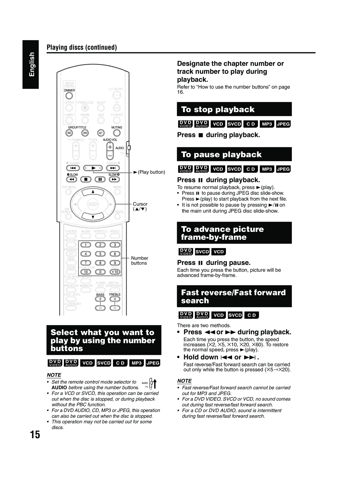 JVC EX-A1 manual To stop playback, To pause playback, Select what you want to play by using the number buttons 